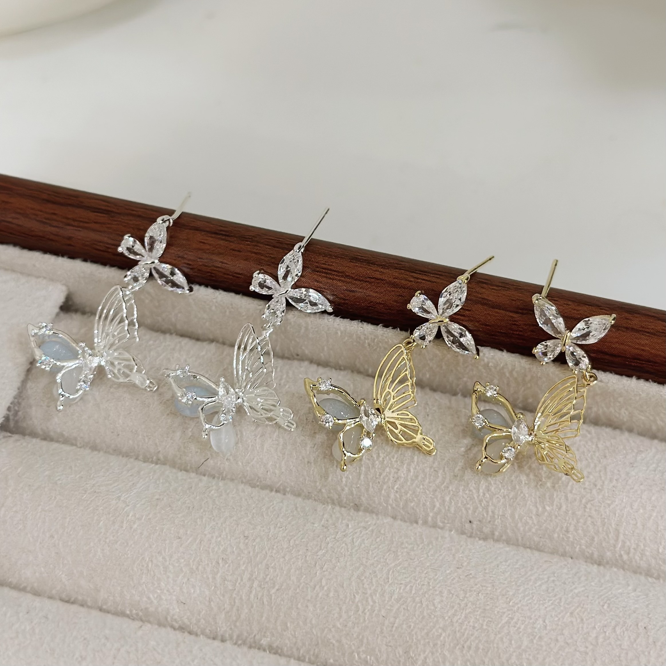 B429鋯石線狀立體水晶蝴蝶垂吊