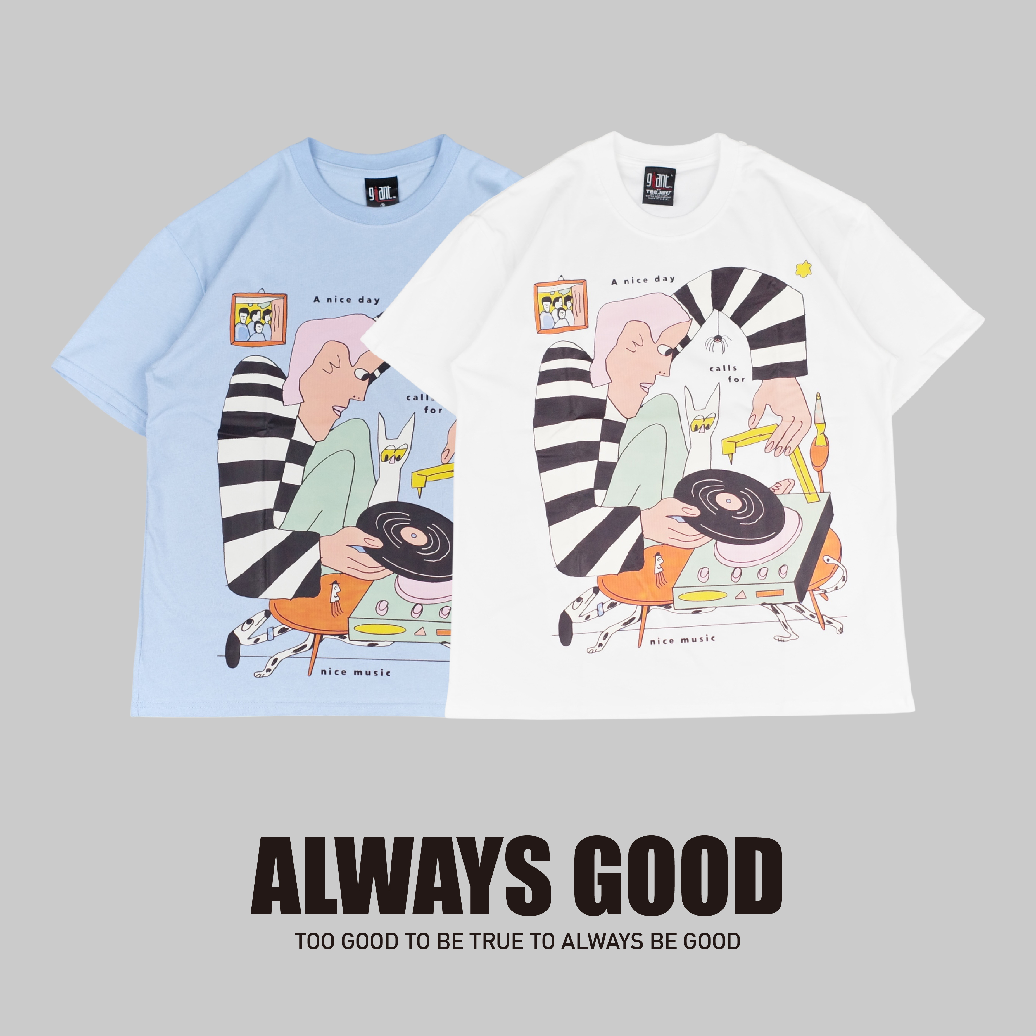 『Always_Good』塗鴉 黑膠 貓咪 印花 短T