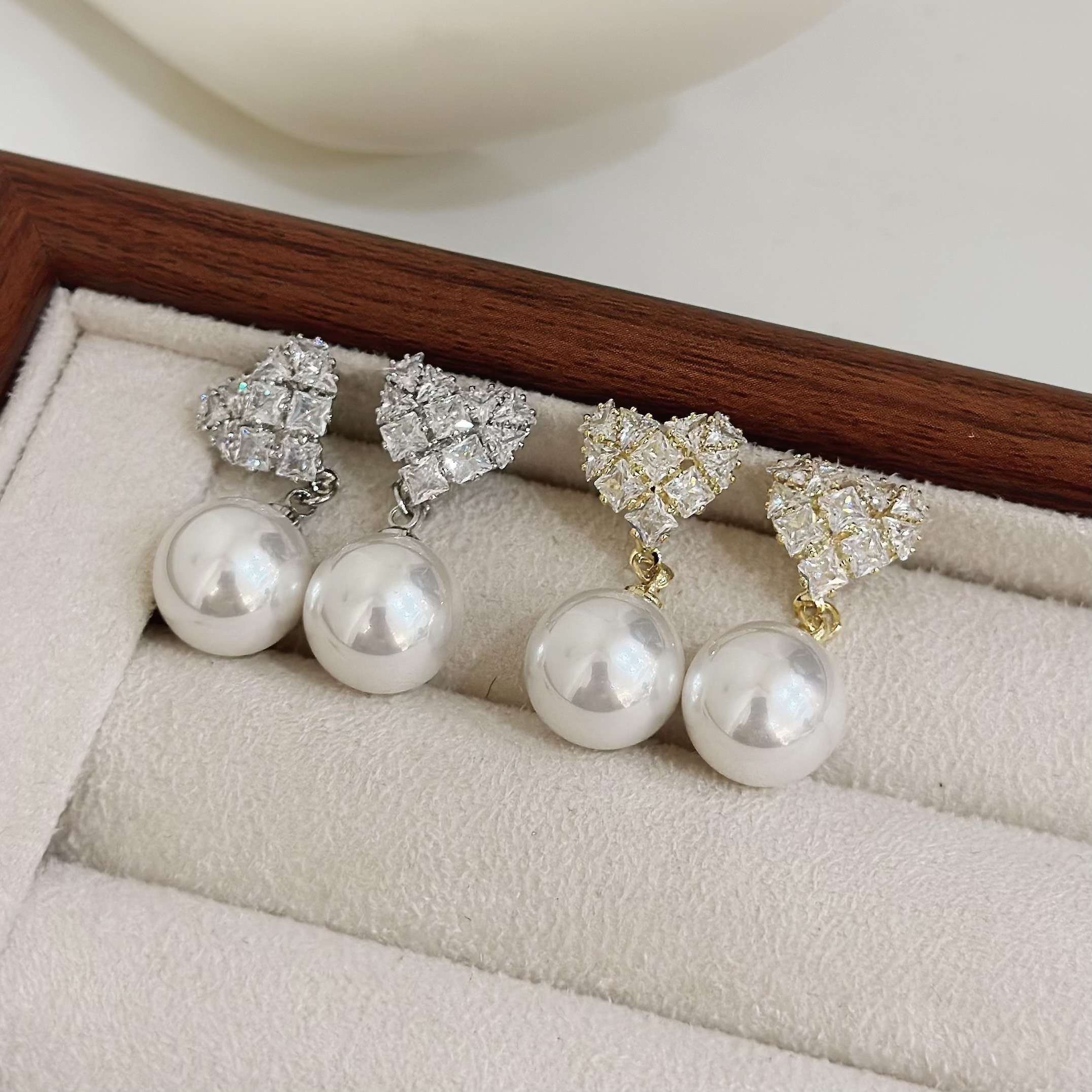 B435鋯石愛心珍珠垂吊