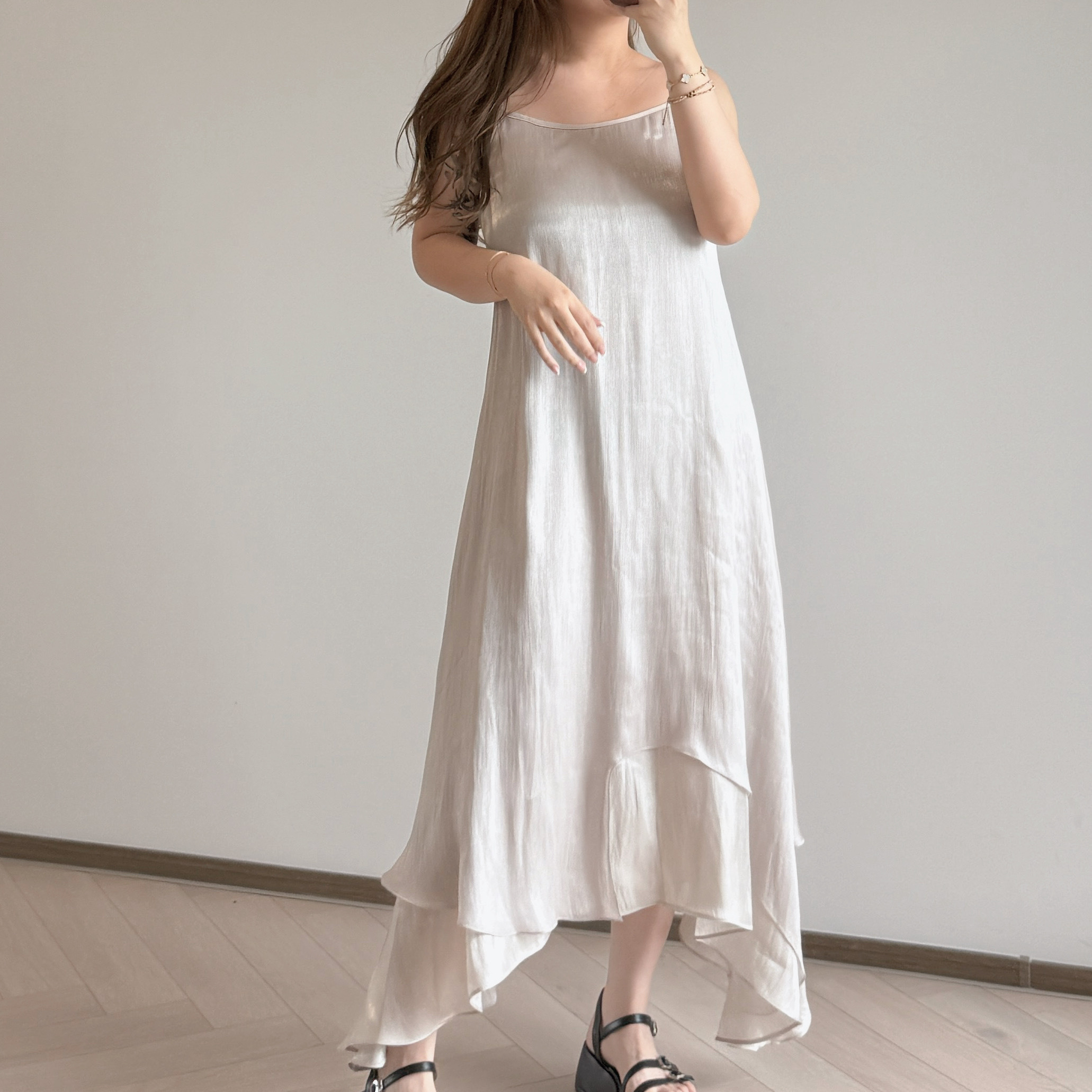 現貨 7220 不規則裙襬閃紗吊帶長裙