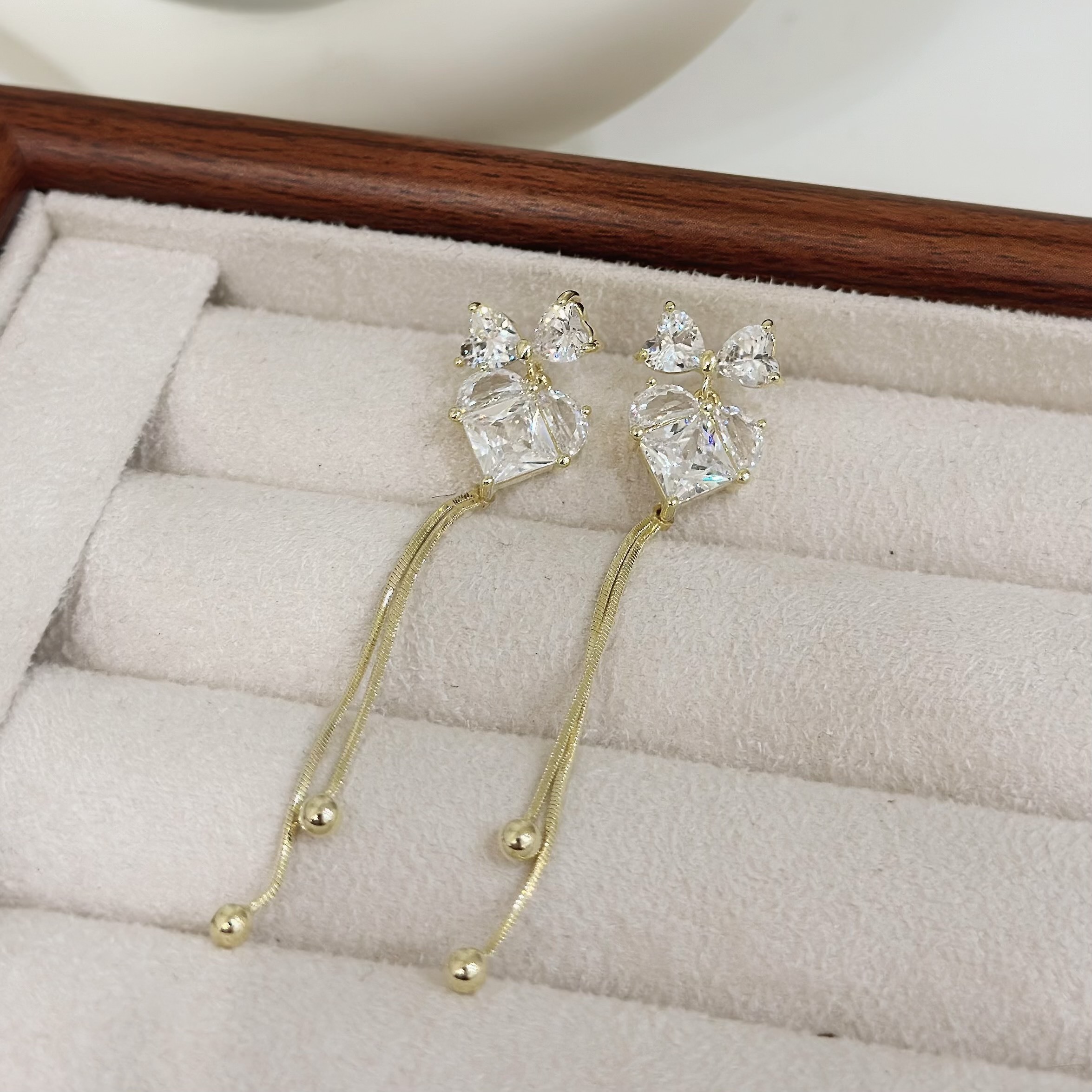 B443鋯石蝴蝶結愛心垂吊