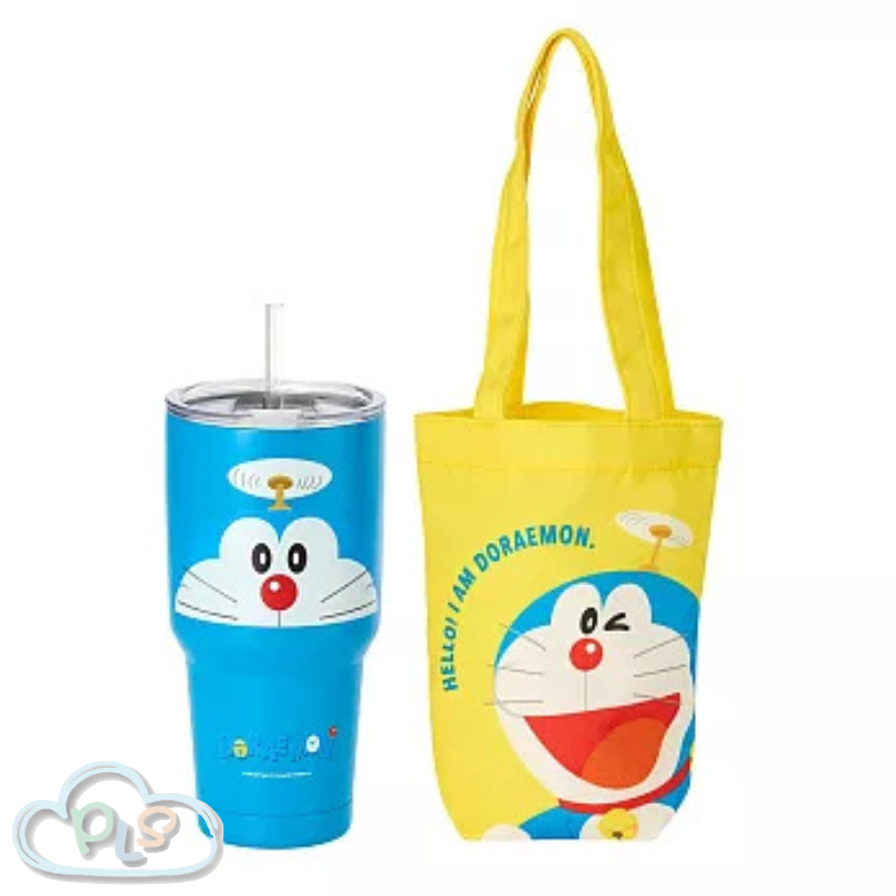 現貨 不鏽鋼冰壩杯袋組900ml 竹蜻蜓 多啦A夢 Hiromimi 藍色 #30075