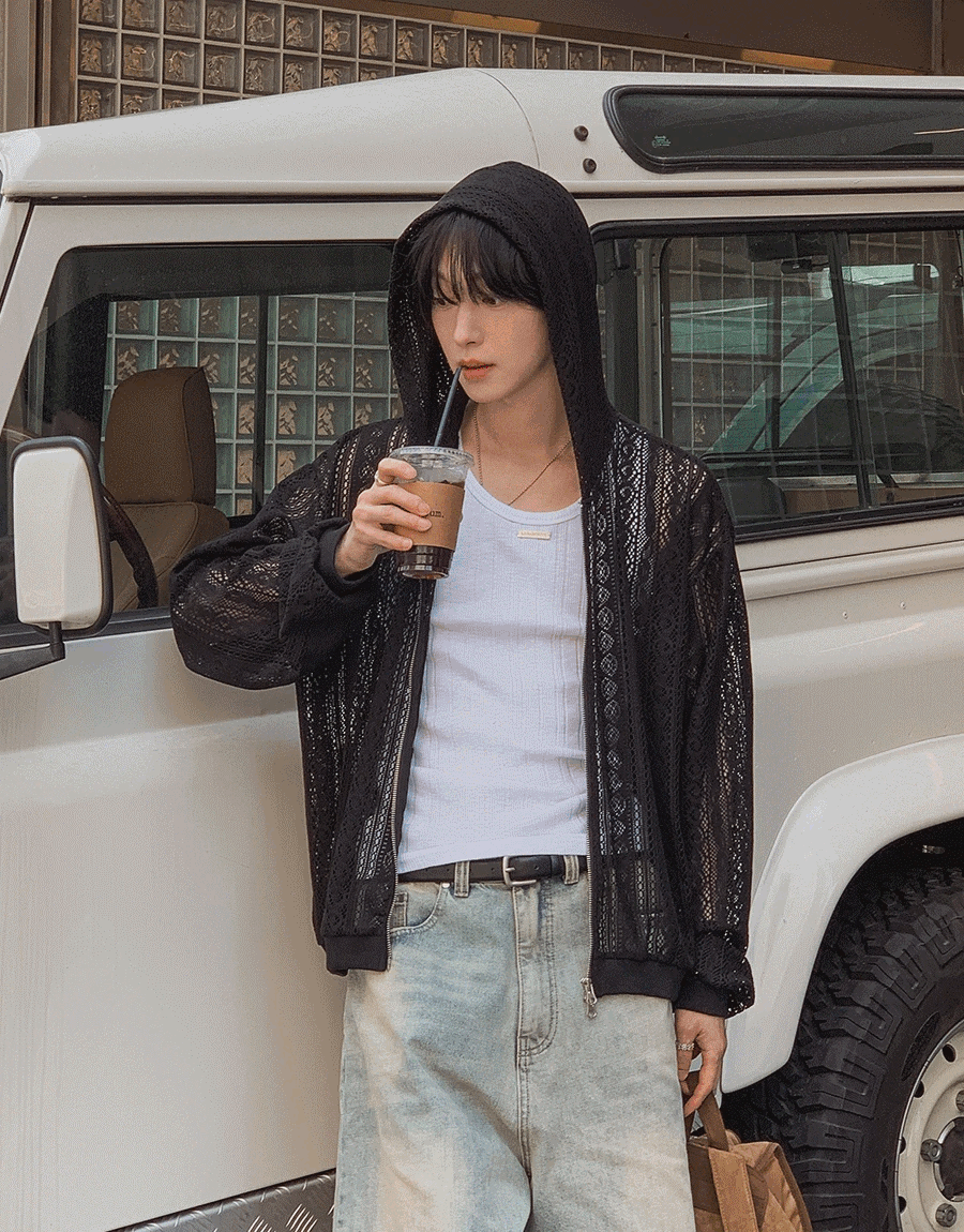 亞麻透氣透視連帽衫