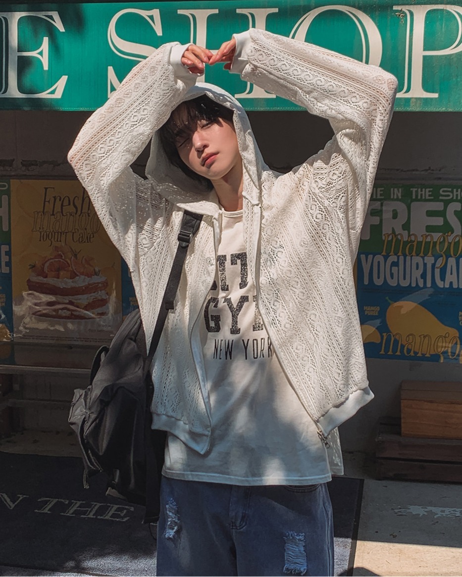亞麻透氣透視連帽衫
