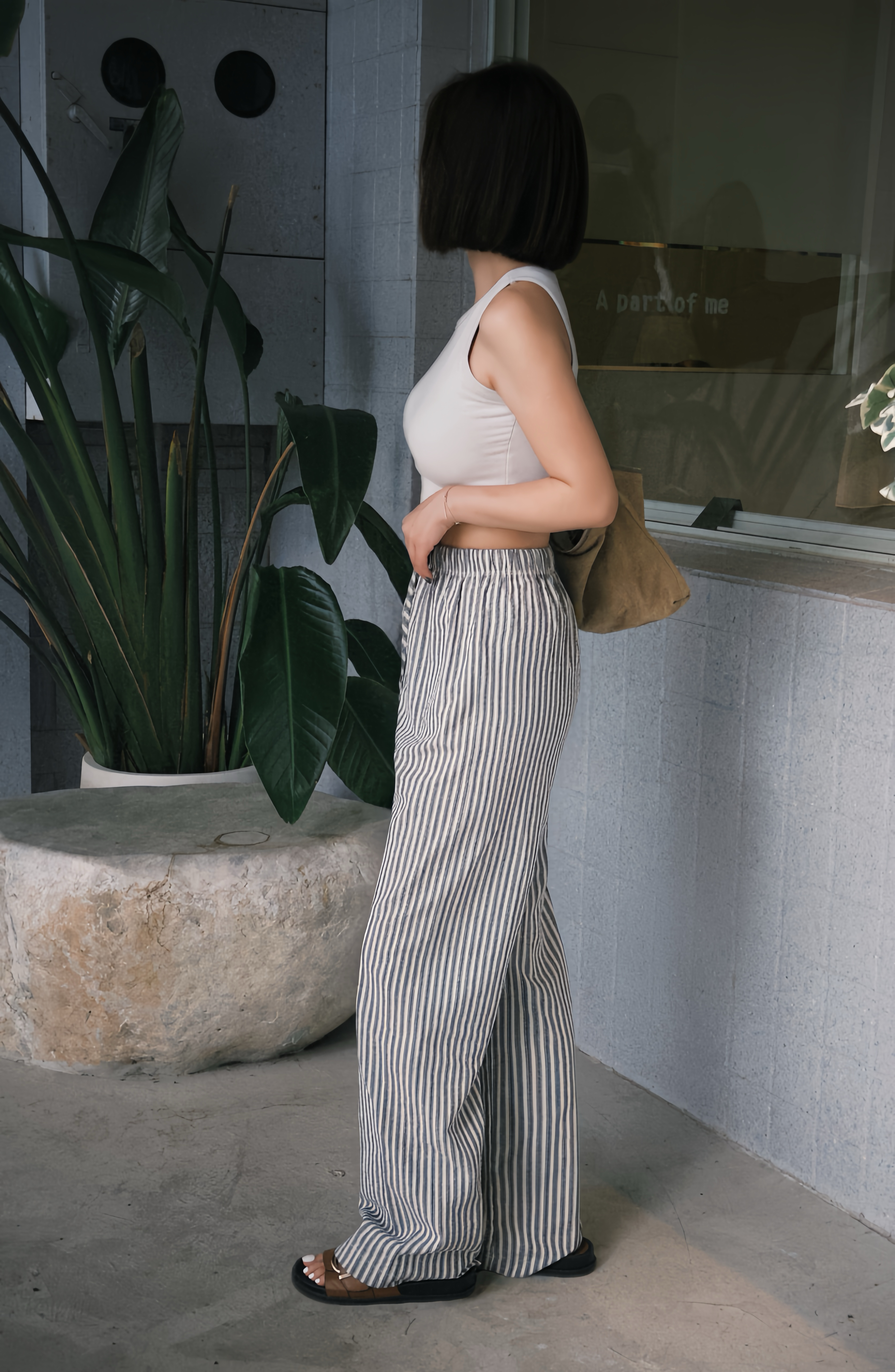 UK21夏天必買薄款棉麻條紋褲(現貨)