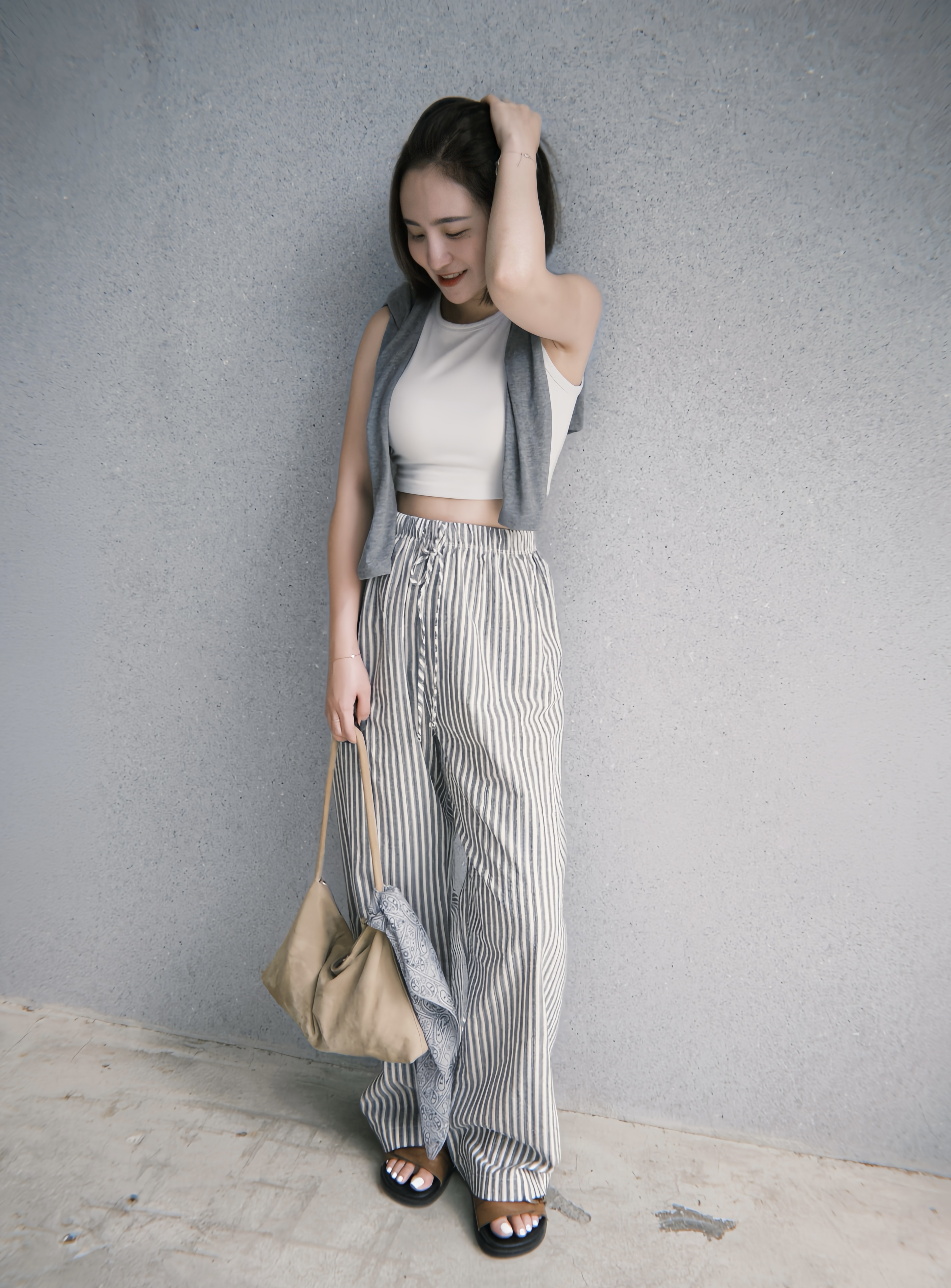 UK21夏天必買薄款棉麻條紋褲(現貨)