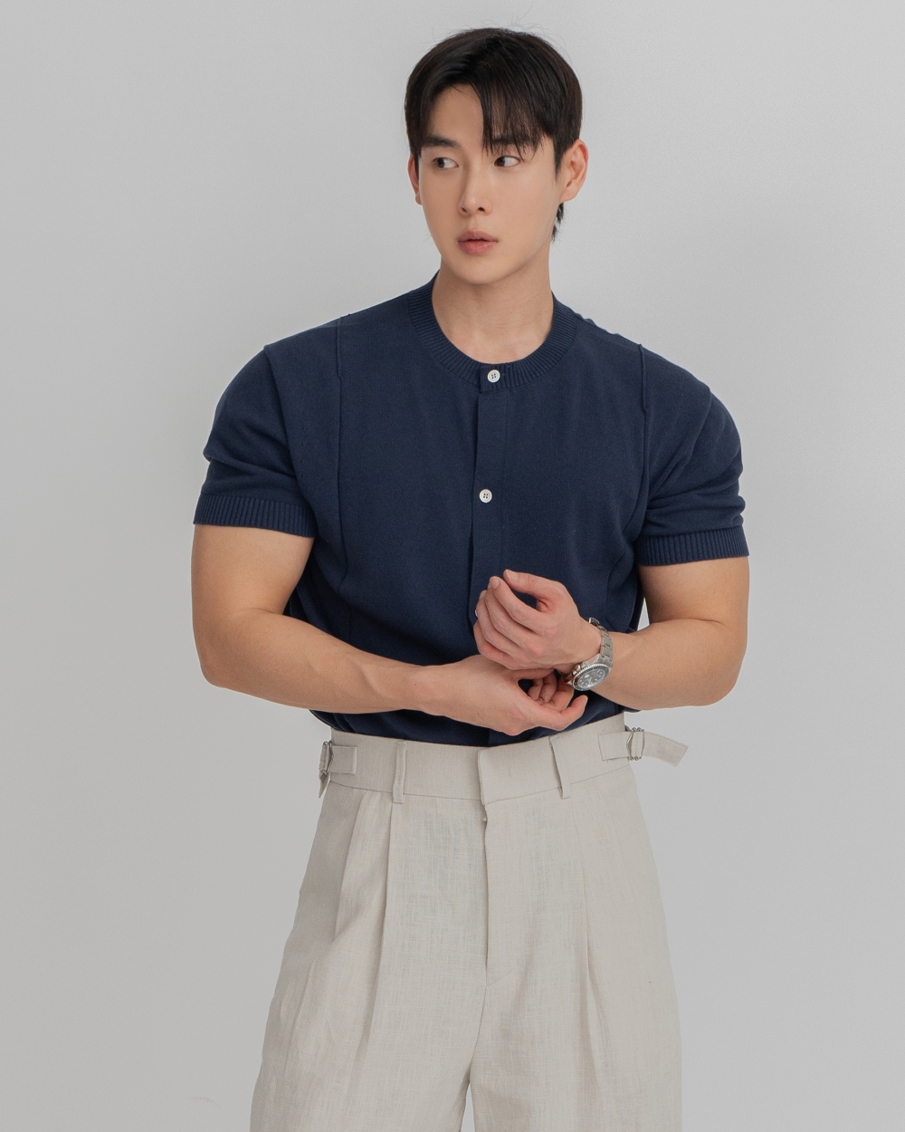 Aven圓領短袖針織開衫