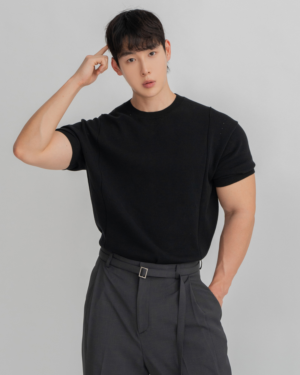 網眼圓領短袖針織衫