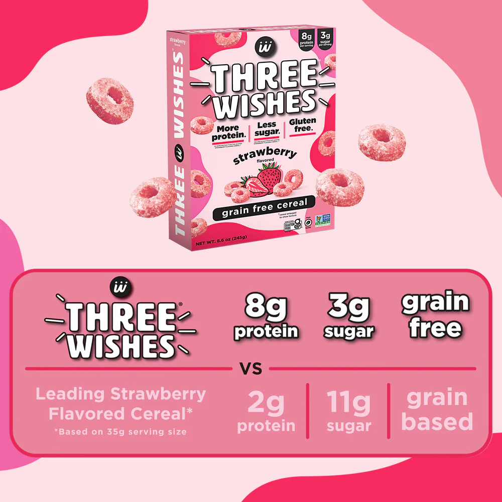 Three Wishes 無穀物燕麥早餐粒粒 士多啤梨味 245g #無麩質 #純素 (best before April 2026)