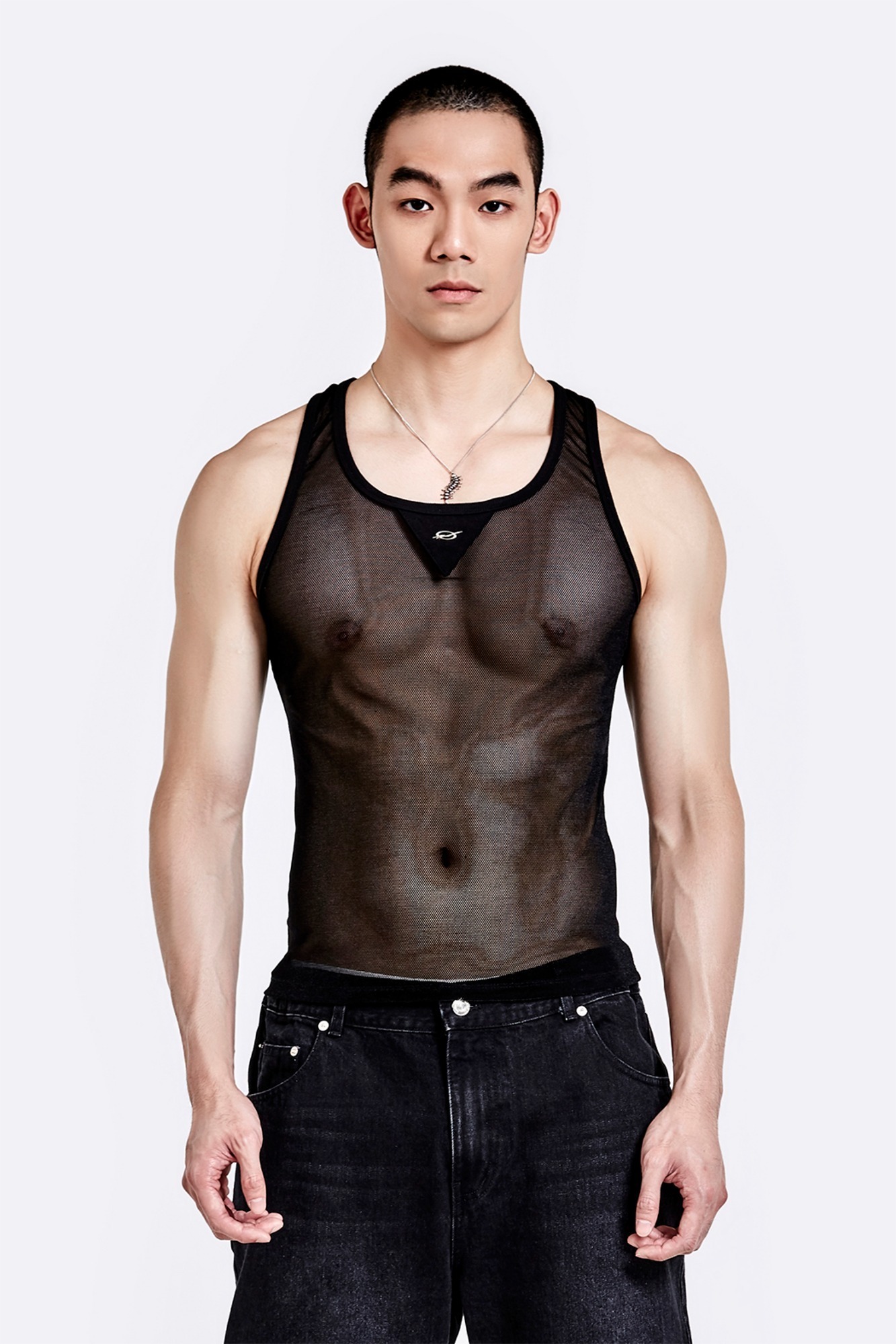 Mesh Metal Logo Sleeveless - Black