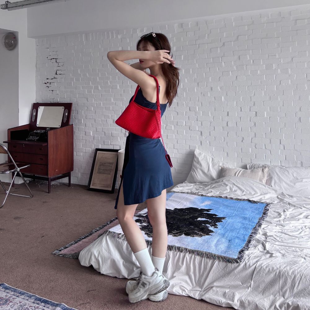 【DOMISS自訂】一秒完成穿搭! 綁帶背心連身洋裝 無袖背心裙-2色(現貨)