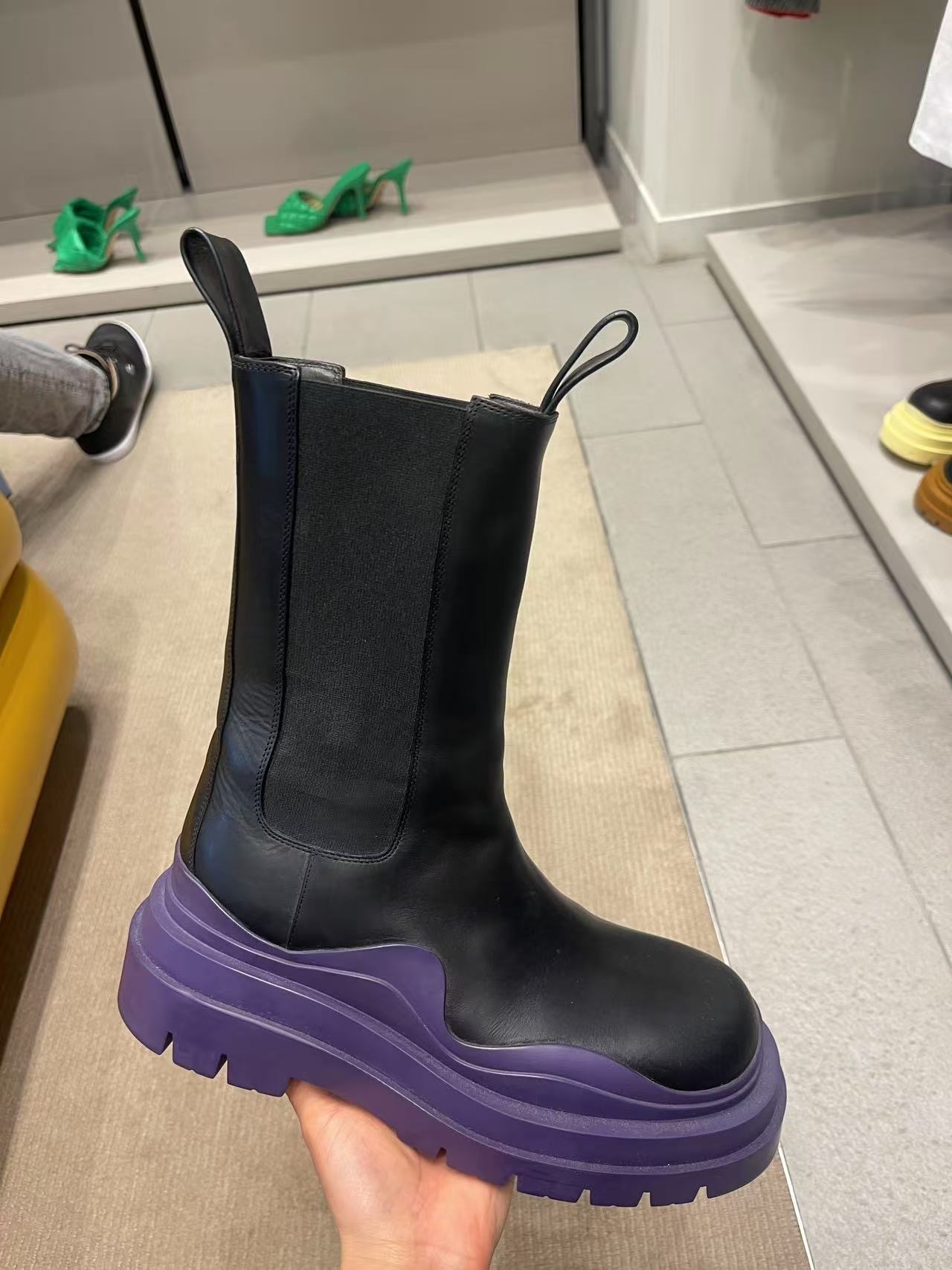 Bottega Veneta BV Military Calf Tire Boot Black Purple