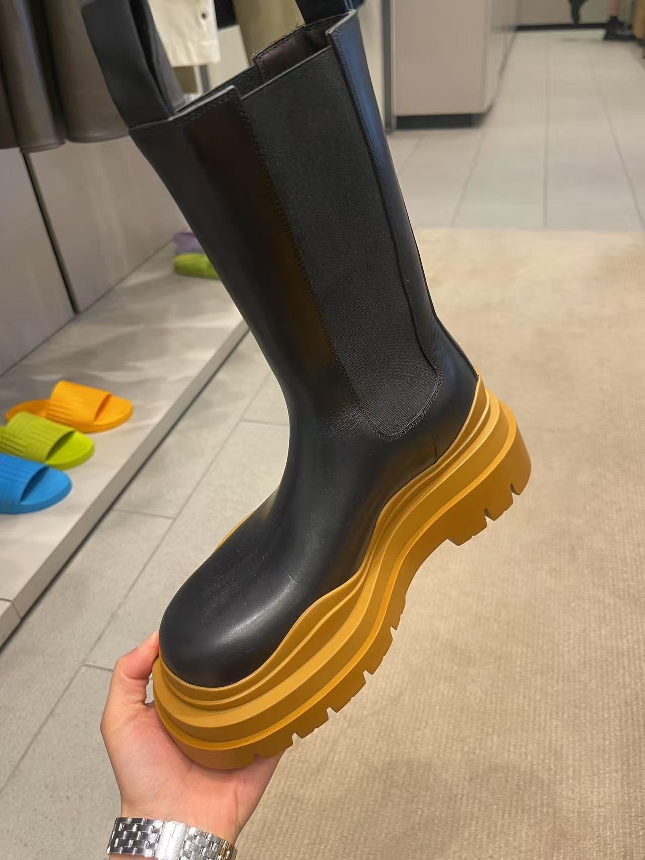 Bottega Veneta BV Military Calf Tire Boot Black Yellow