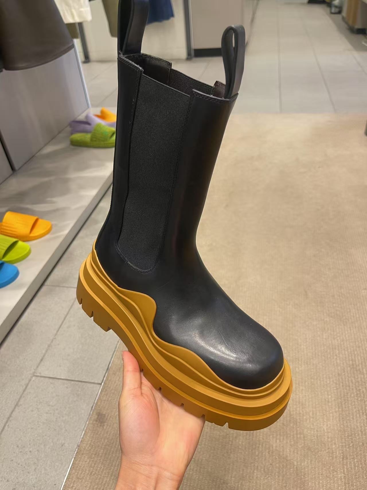 Bottega Veneta BV Military Calf Tire Boot Black Yellow