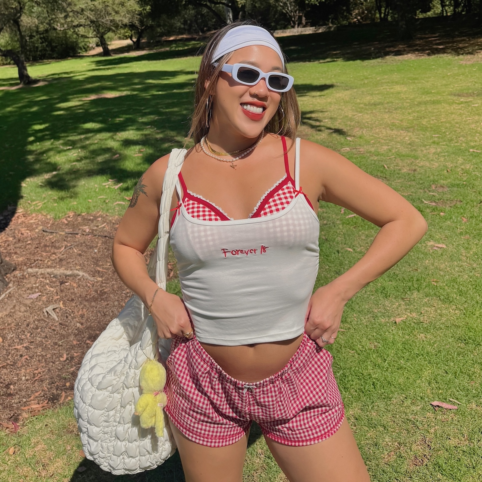 Cutie紅白格假兩件Bra top🧃