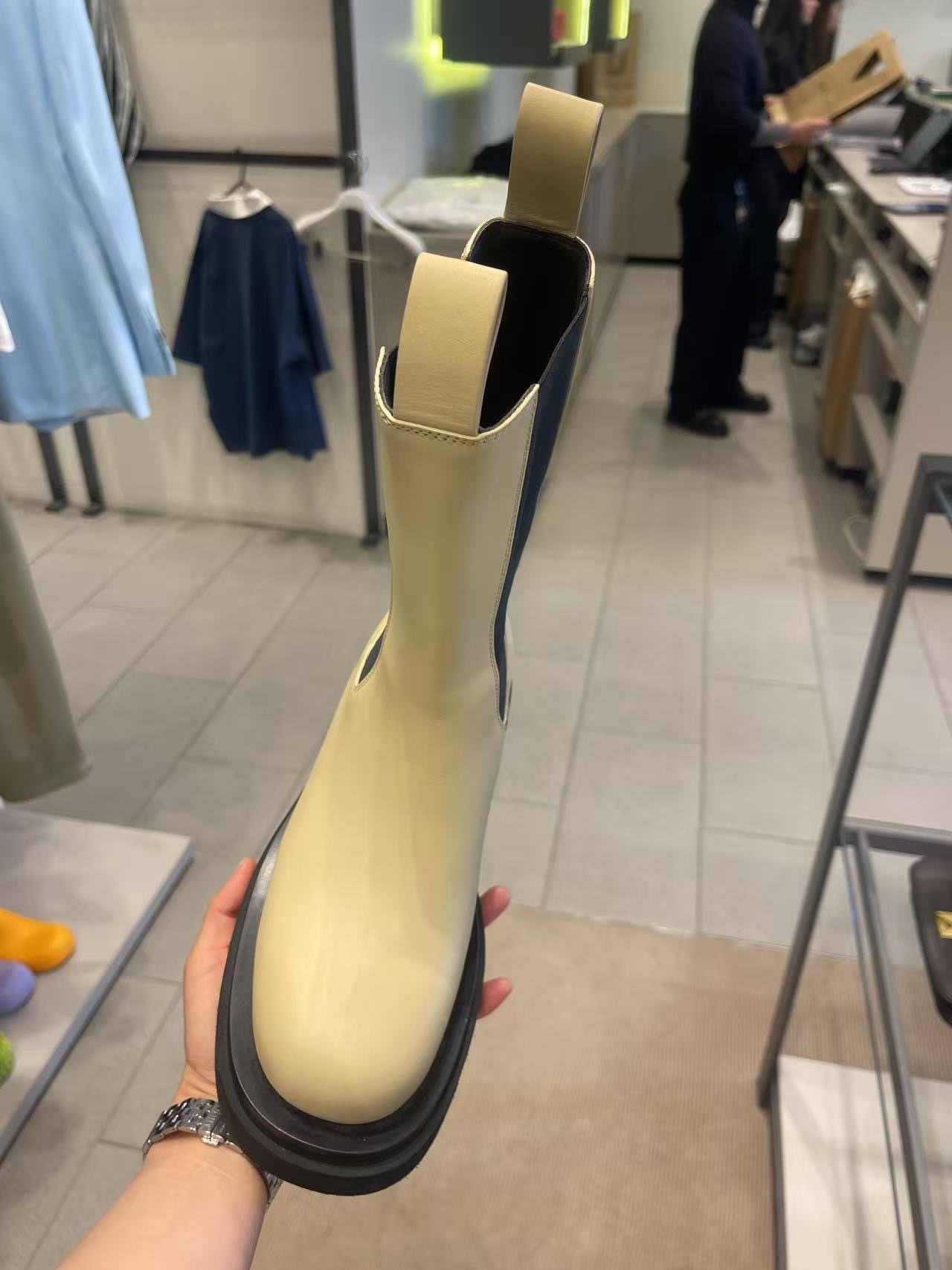 Bottega Veneta BV Storm cuir Lug Boot Black Cane Sugar