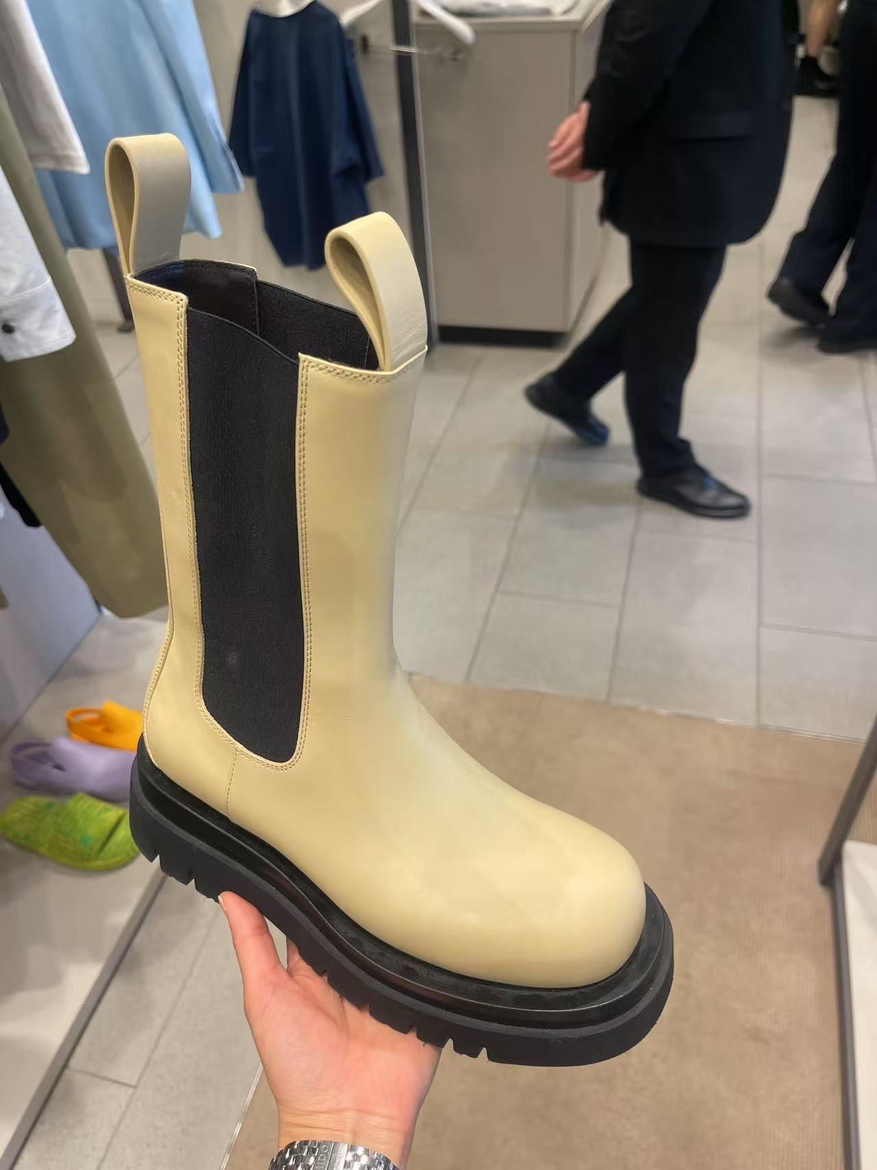 Bottega Veneta BV Storm cuir Lug Boot Black Cane Sugar