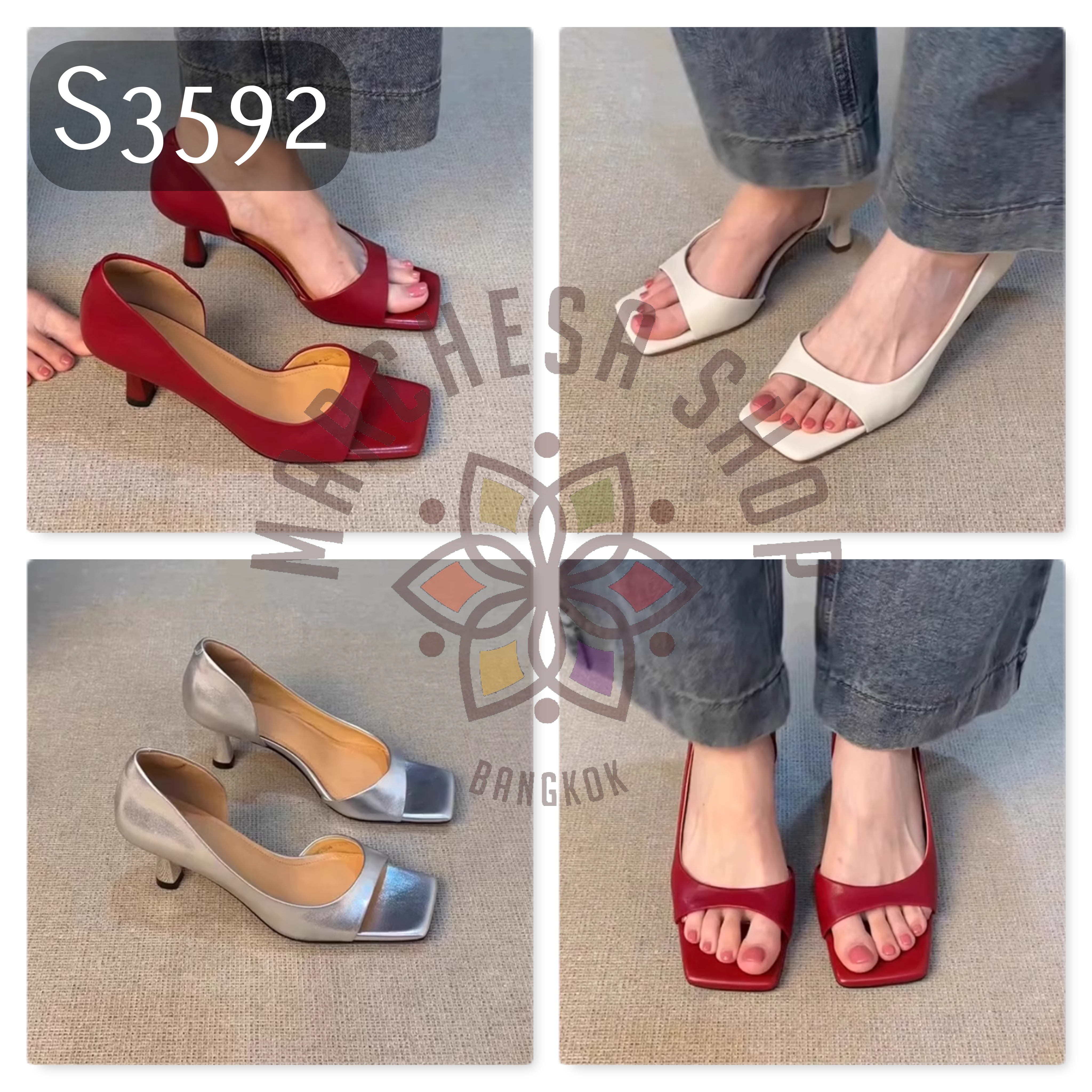 S3592 - 頭層羊皮露趾一字帶高踭涼拖