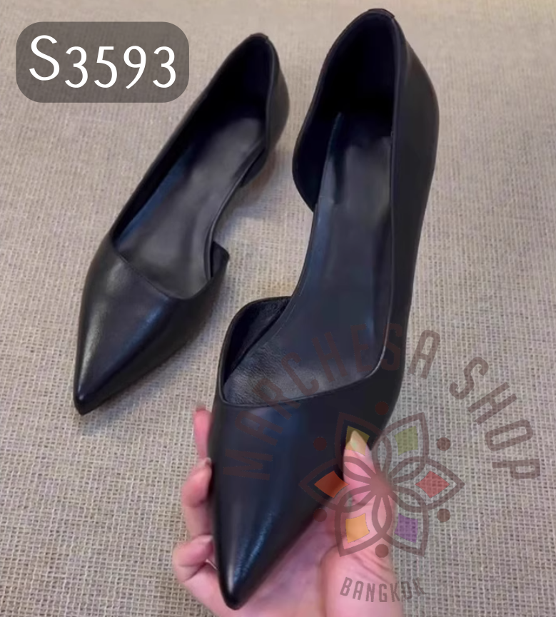 S3593 - 頭層羊皮簡約鈄口側空高踭鞋