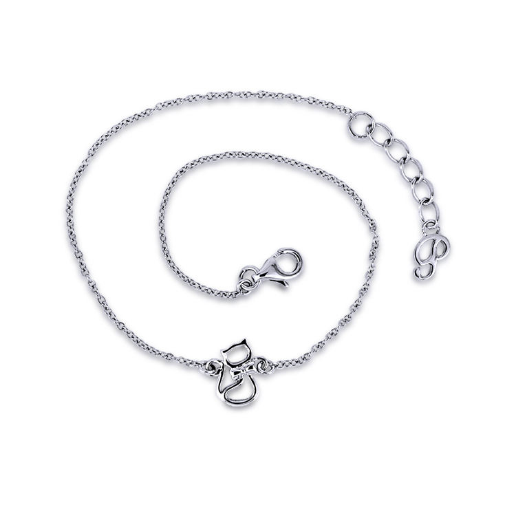 925純銀「蝴蝶結貓咪」腳鍊(22公分+3公分延長鍊)-SNF0005