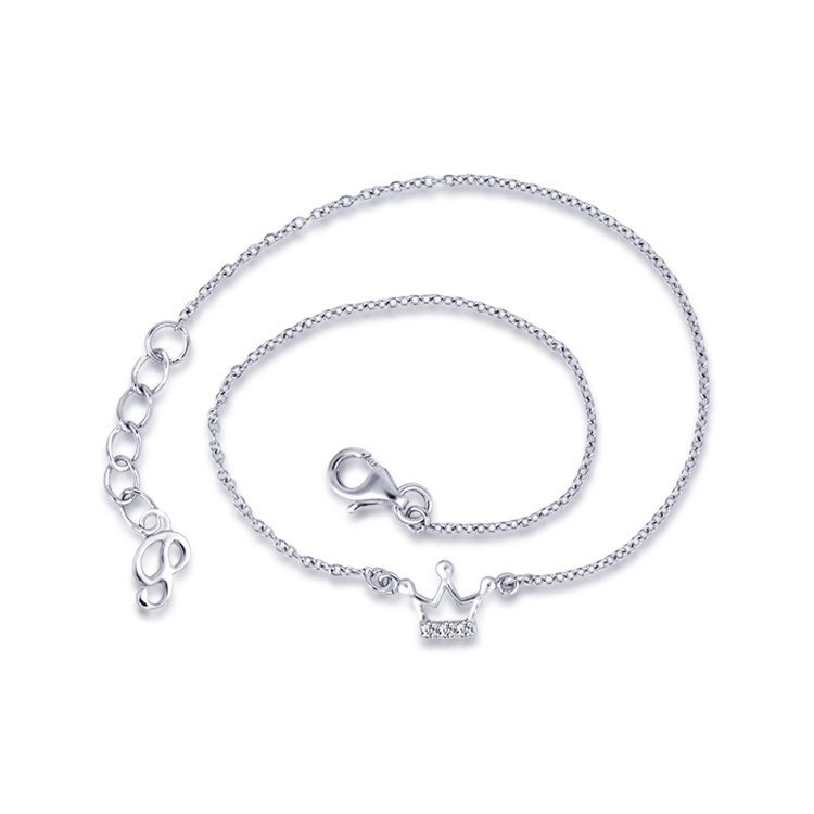 925純銀「Crown 皇冠」晶鑽腳鍊(22公分+3公分延長鍊)-SDF0002