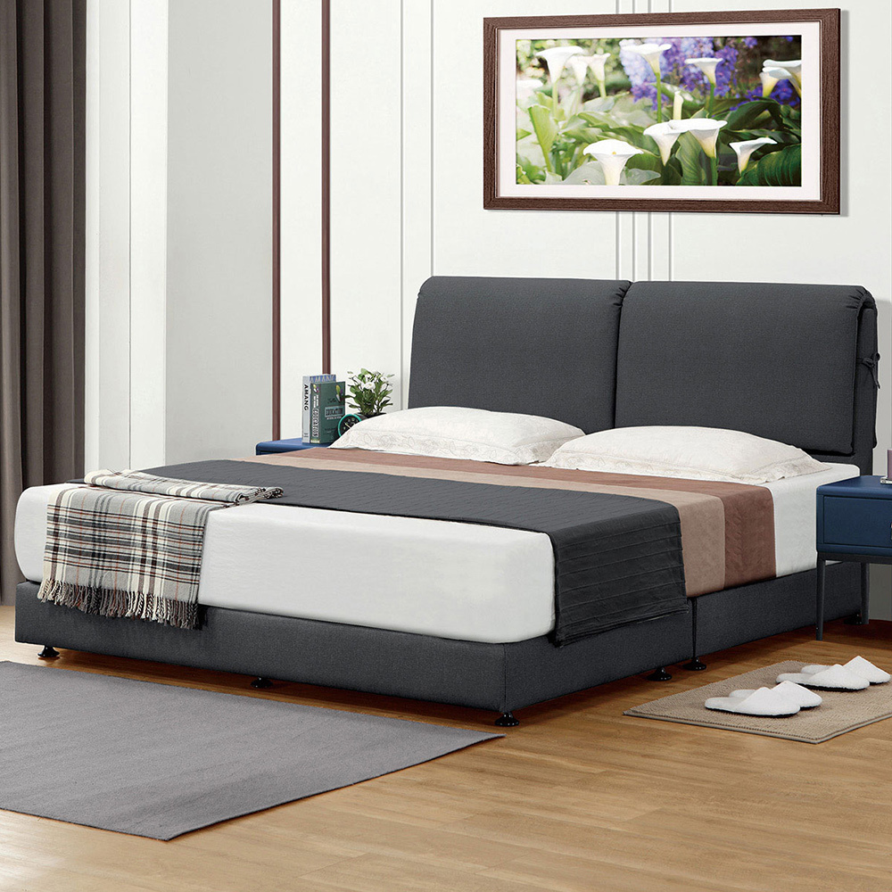 安納克5尺雙人深灰色貓抓皮革床組(床頭片+床底-不含床墊)