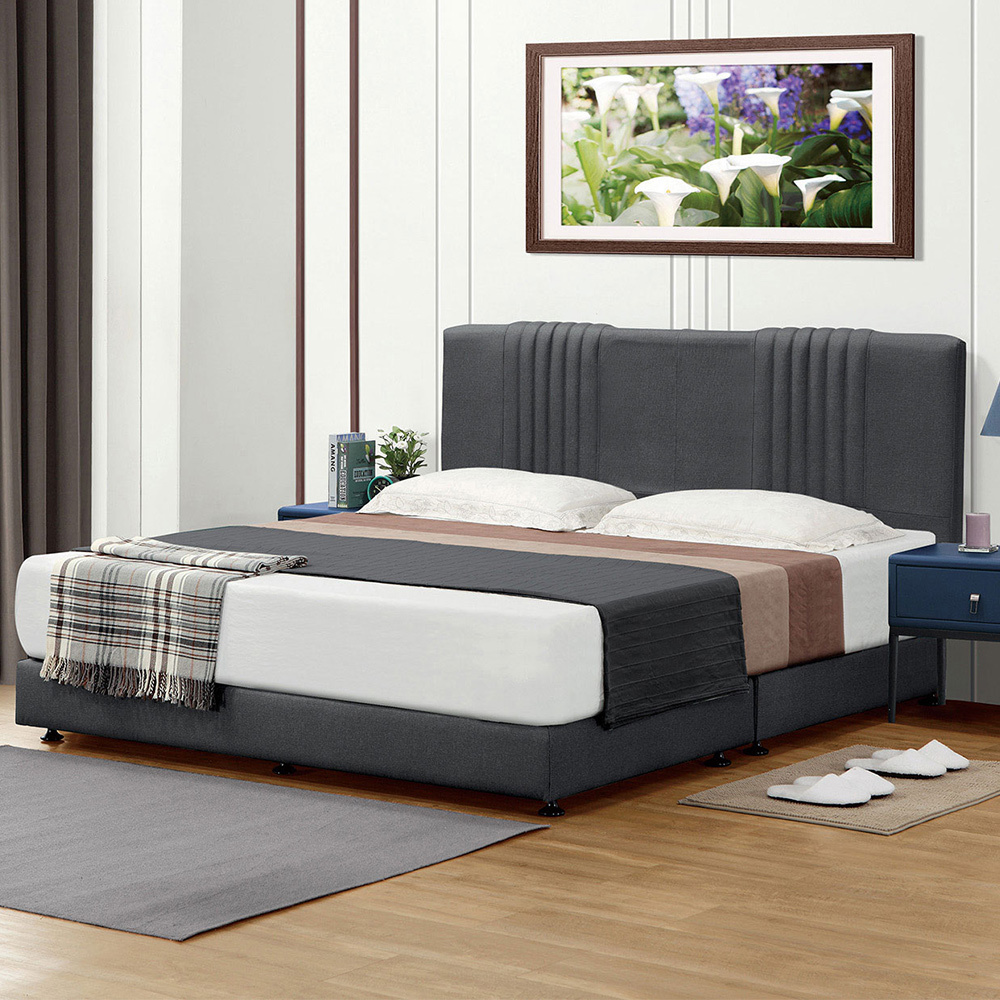 巴倫6尺雙人加大深灰色貓抓皮革床組(床頭片+床底-不含床墊)