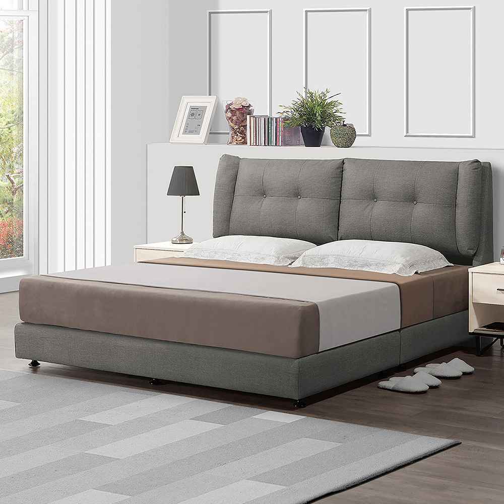 布倫5尺雙人灰色貓抓皮革床組(床頭片+床底-不含床墊)