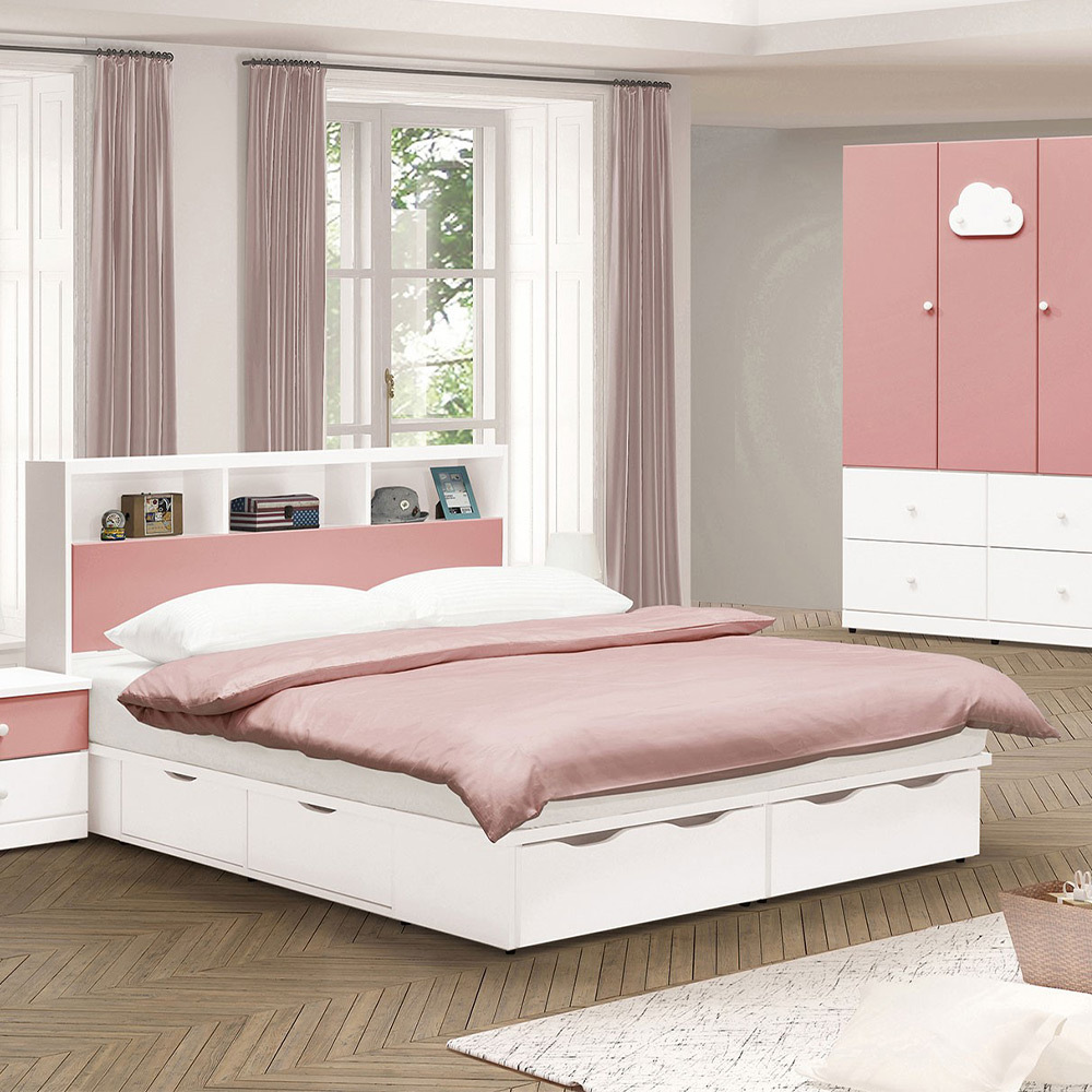 尼可3.5尺單人抽屜床組(收納床頭箱+五抽收納床底-不含床墊-兩色可選)