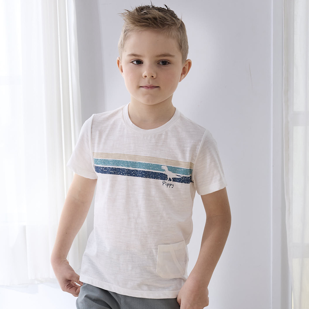 PIPPY恐龍印花純棉圓領T恤 米