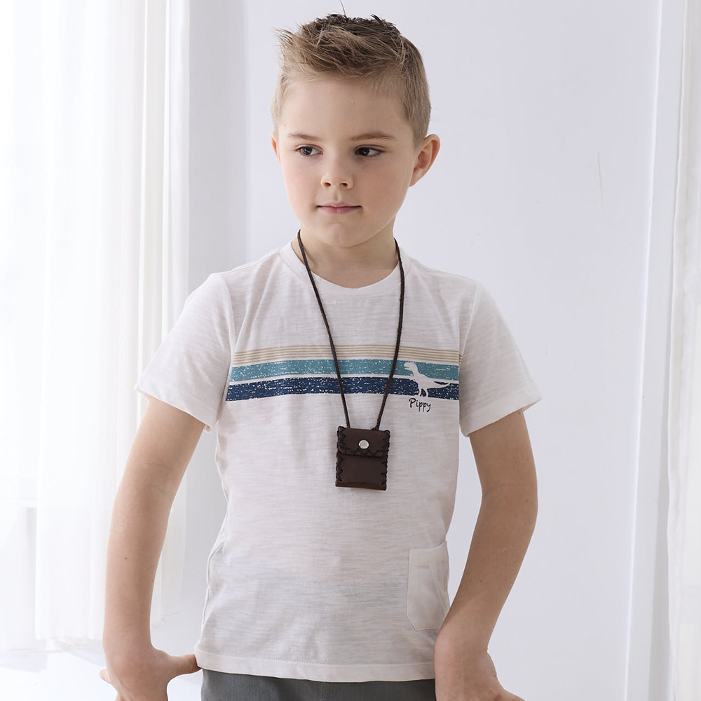 PIPPY恐龍印花純棉圓領T恤 米