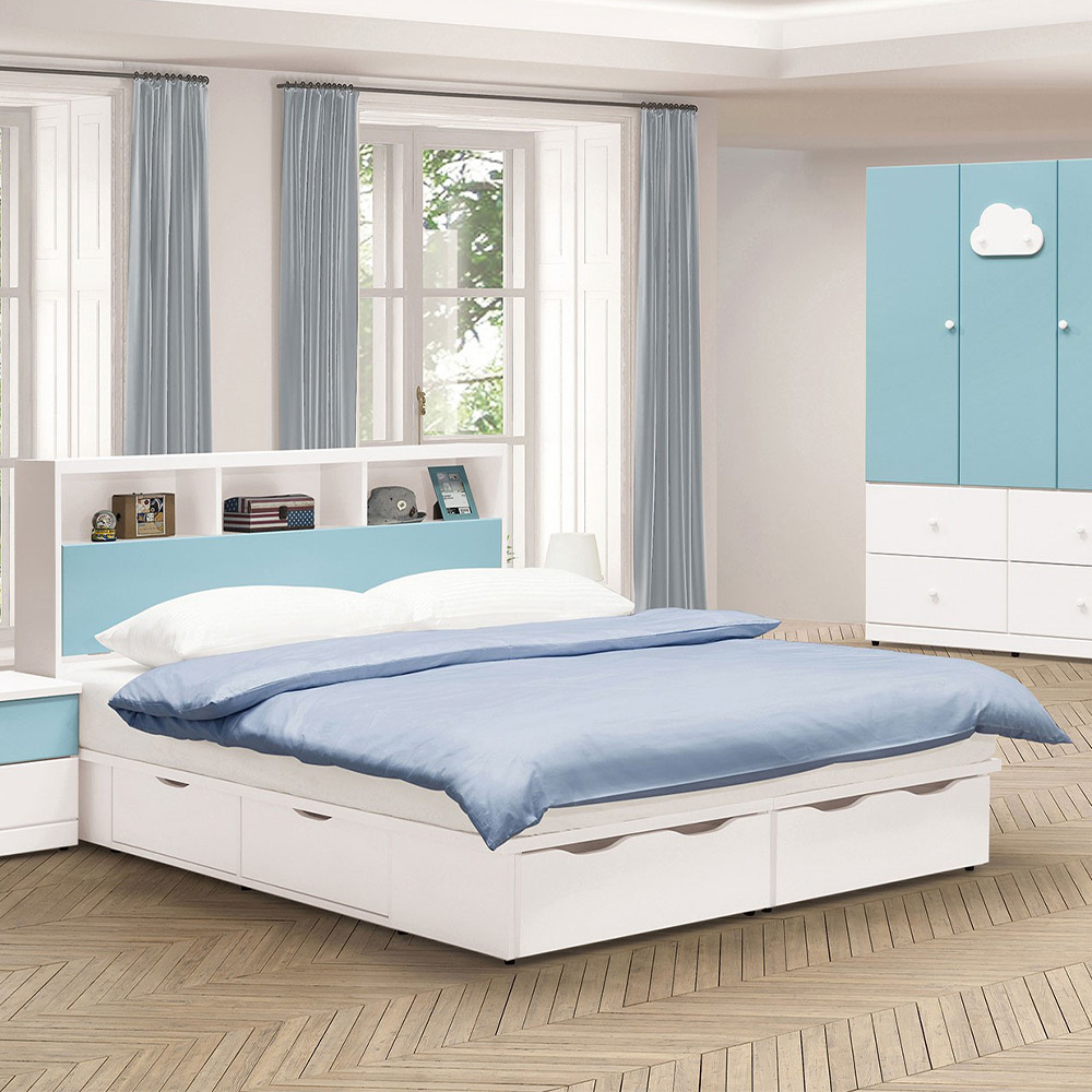 尼可5尺雙人抽屜床組(收納床頭箱+六抽收納床底-不含床墊-兩色可選)