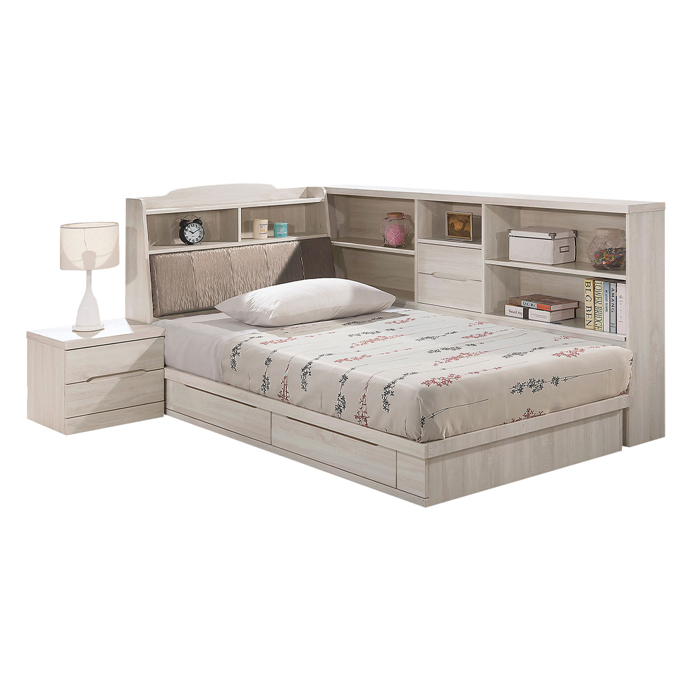 瑪瑞3.5尺多功能單人床房間組-四件組(收納床頭箱+二抽床底+床頭櫃+床邊長櫃-不含床墊)