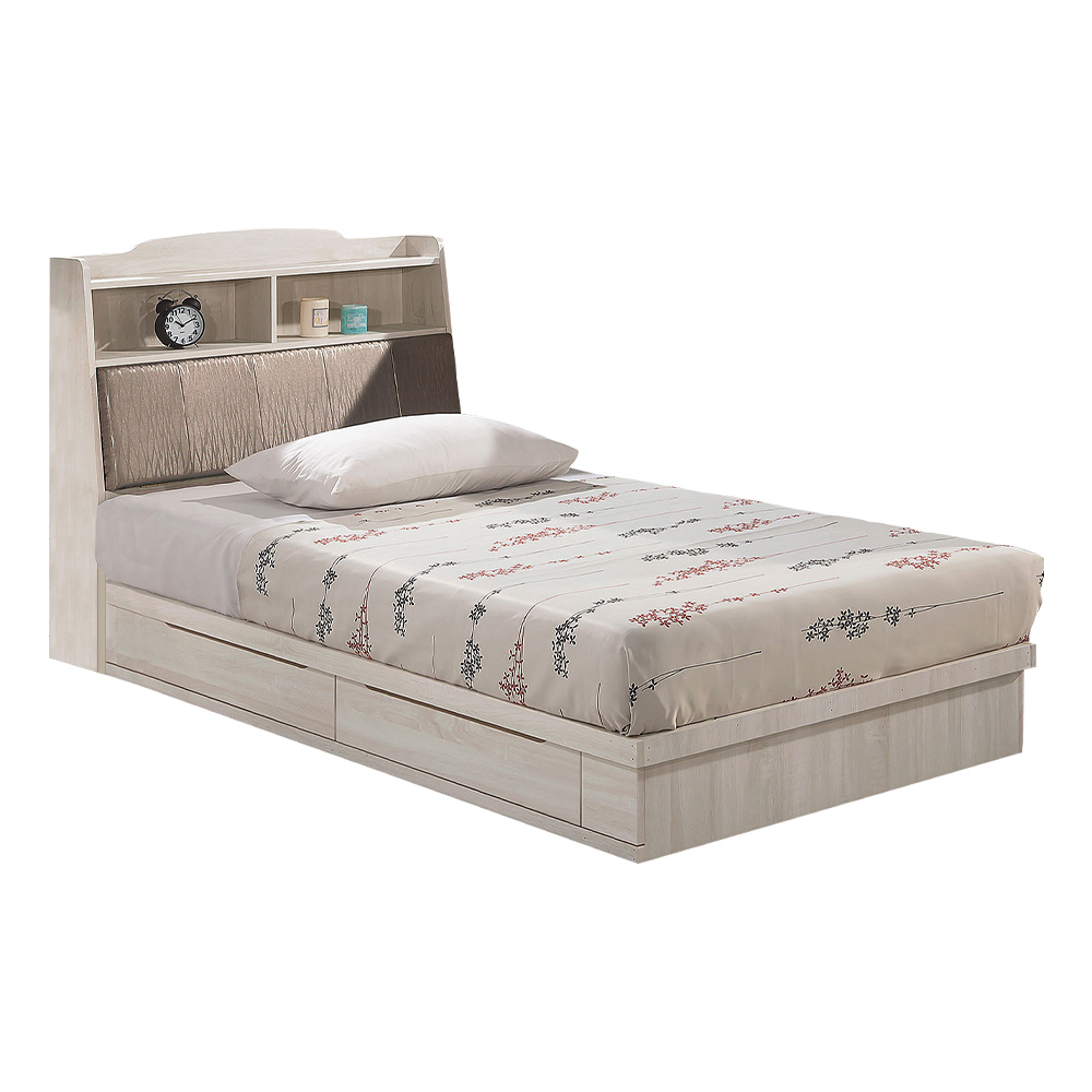 瑪瑞3.5尺單人抽屜床組(床頭箱+二抽收納床底-不含床墊)