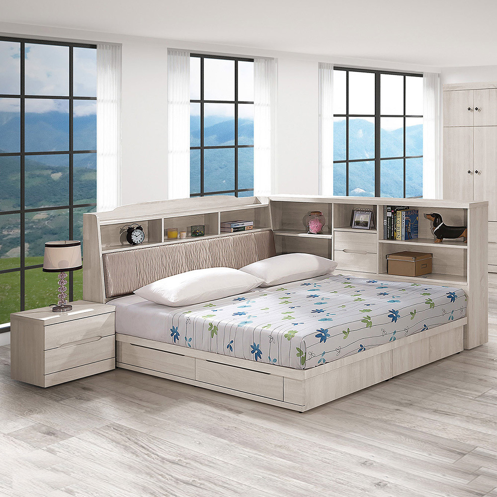 瑪瑞5尺多功能雙人床房間組-四件組(收納床頭箱+二抽床底+床頭櫃+床邊長櫃-不含床墊)