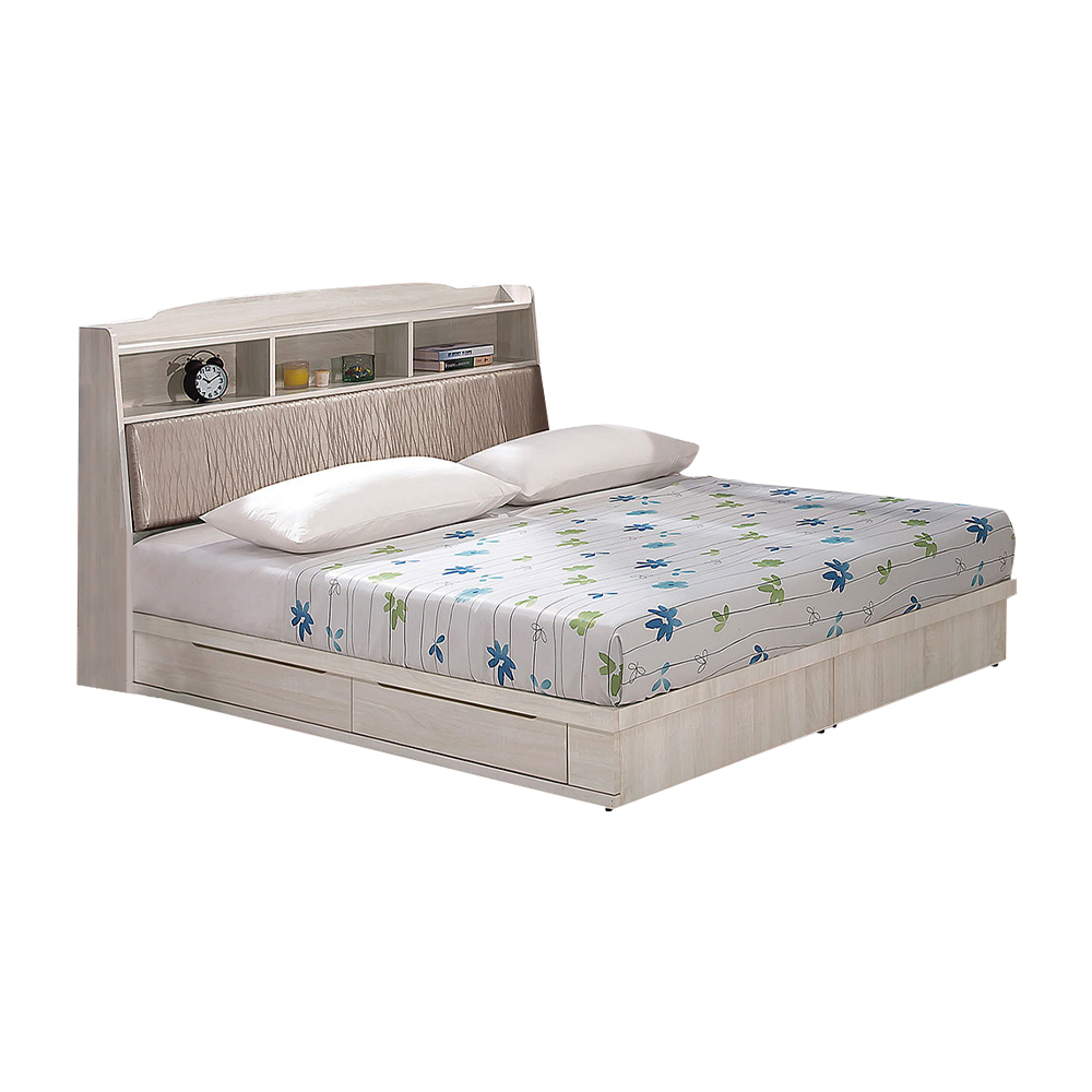 瑪瑞5尺雙人抽屜床組(床頭箱+二抽收納床底-不含床墊)