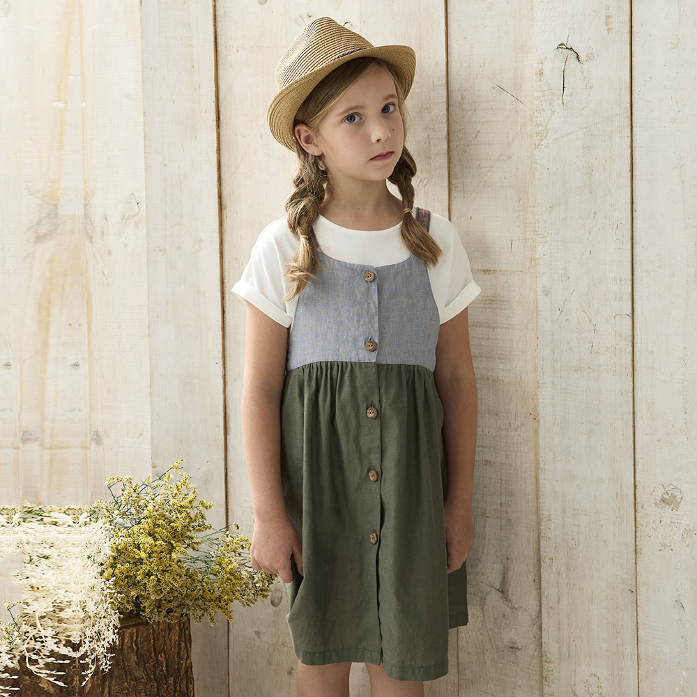 PIPPY優閒優雅兩件式棉質連身吊帶裙 綠