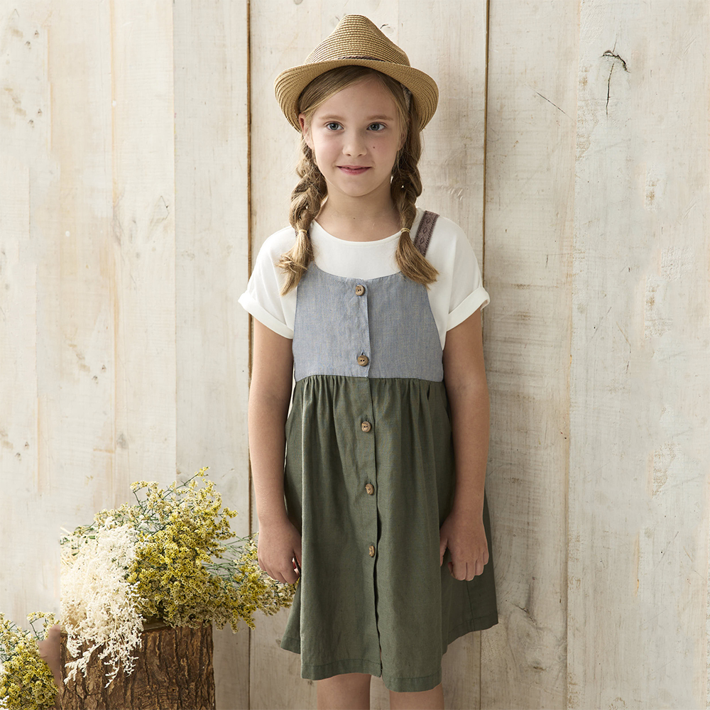 PIPPY優閒優雅兩件式棉質連身吊帶裙 綠