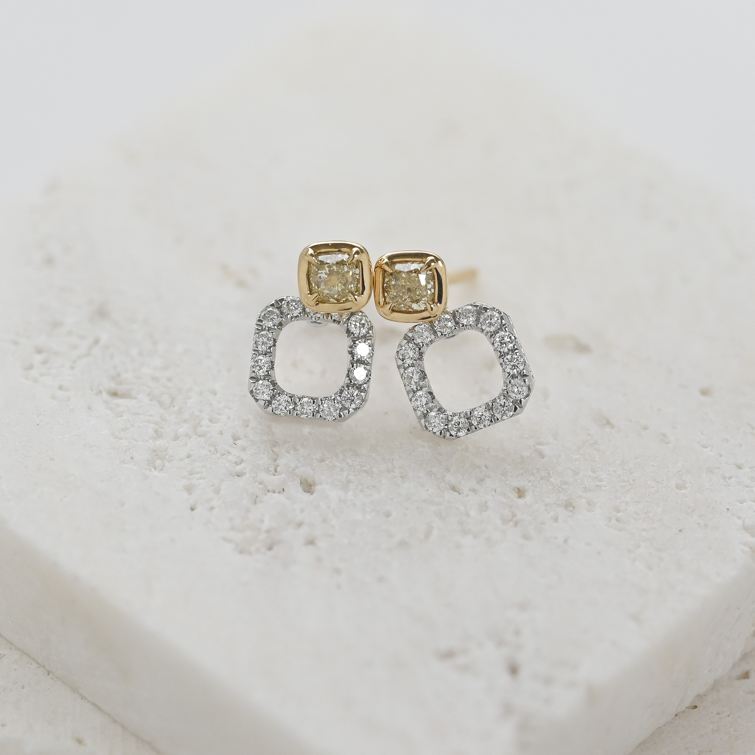 18K Two Tone Yellow & White Diamond Earring
