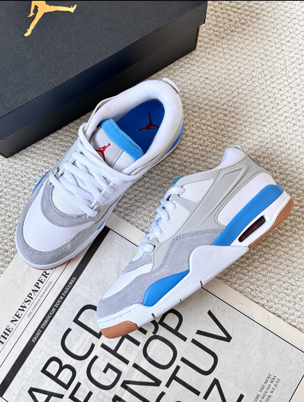 男鞋 NIKE AIR JORDAN 4 RM 'Neutral Grey' 灰水藍 麂皮 拼接 復古 籃球鞋【FQ7939-104】AJ4