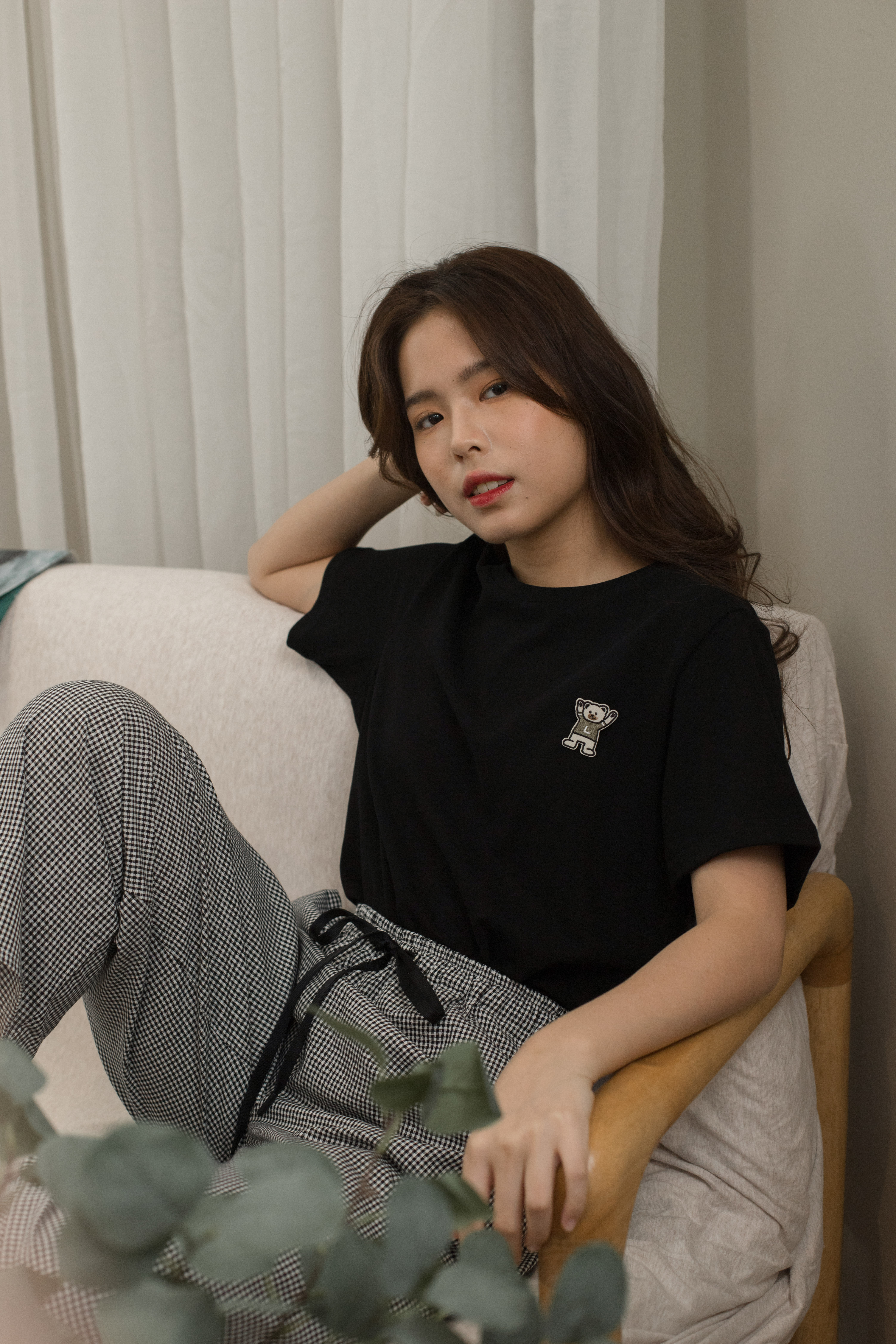 Cuddle Checkered Lounge Set Black  (Long)  - 2376SSBLK