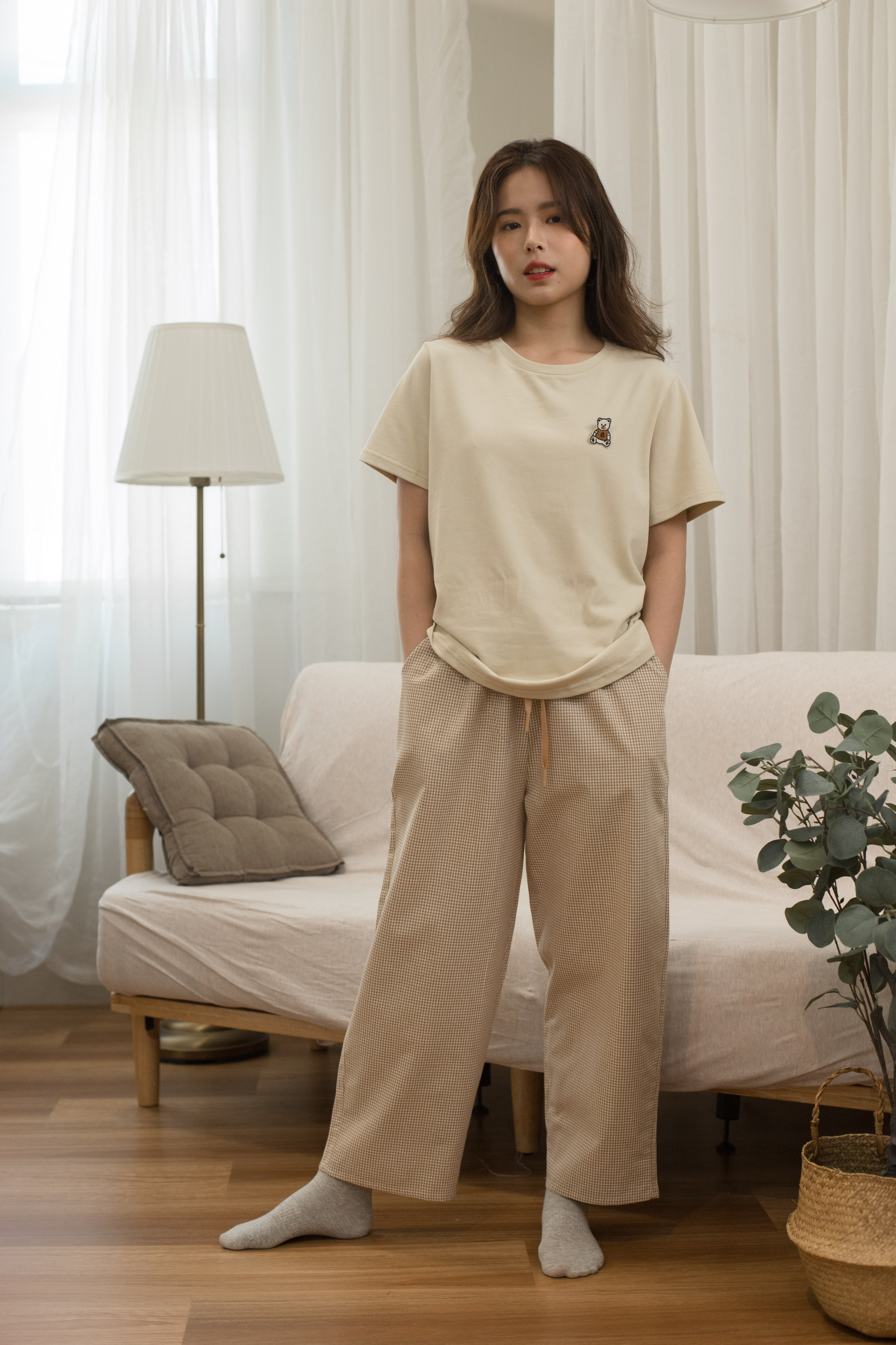 Cuddle Checkered Lounge Set Yellow  (Long)  - 2376SSYEL