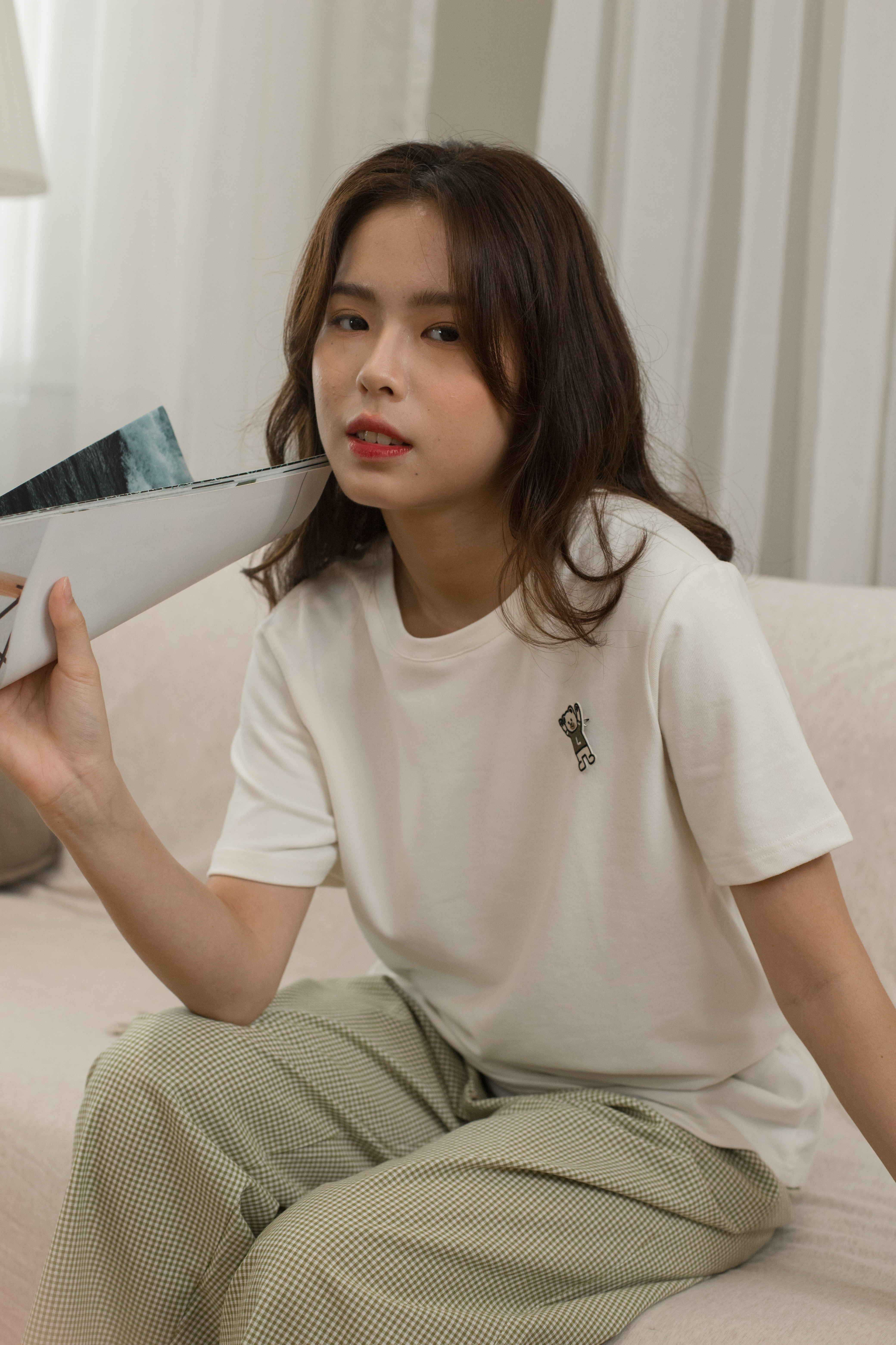 Cuddle Checkered Lounge Set White  (Long)  - 2376SSWHI