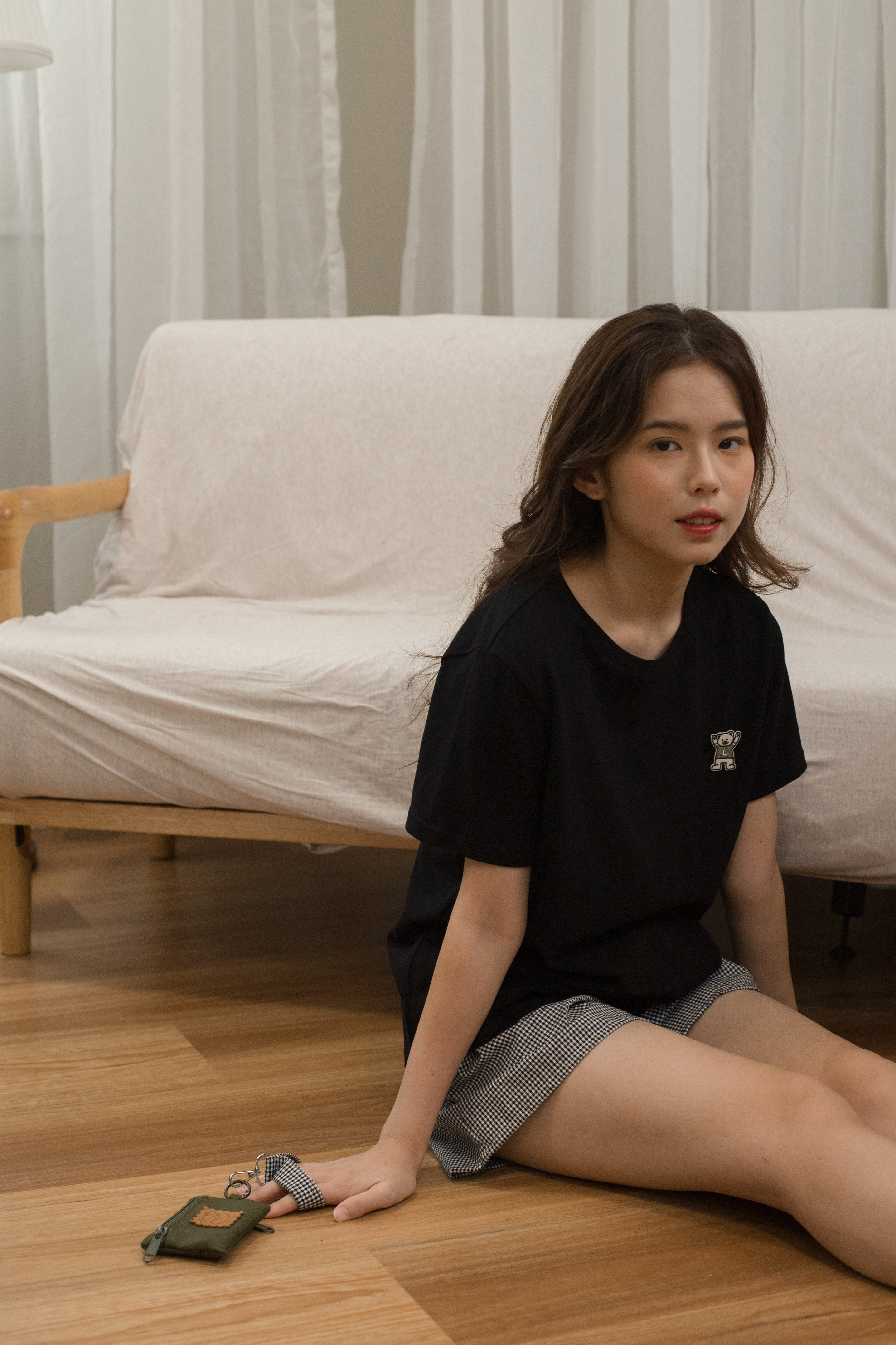 Cuddle Checkered Lounge Set Black (Short)-2375SSBLK