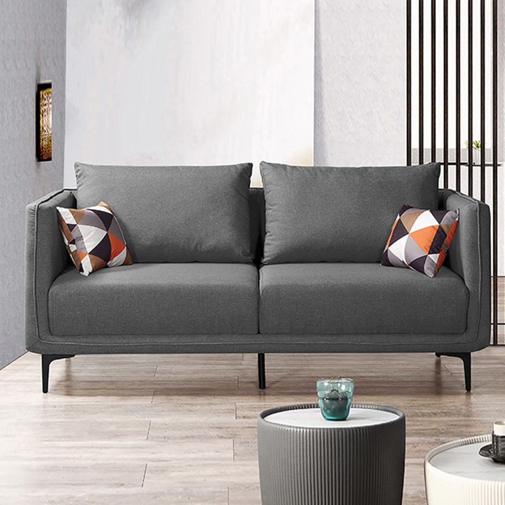 哈森灰色布面獨立筒沙發三人座/沙發椅-附抱枕