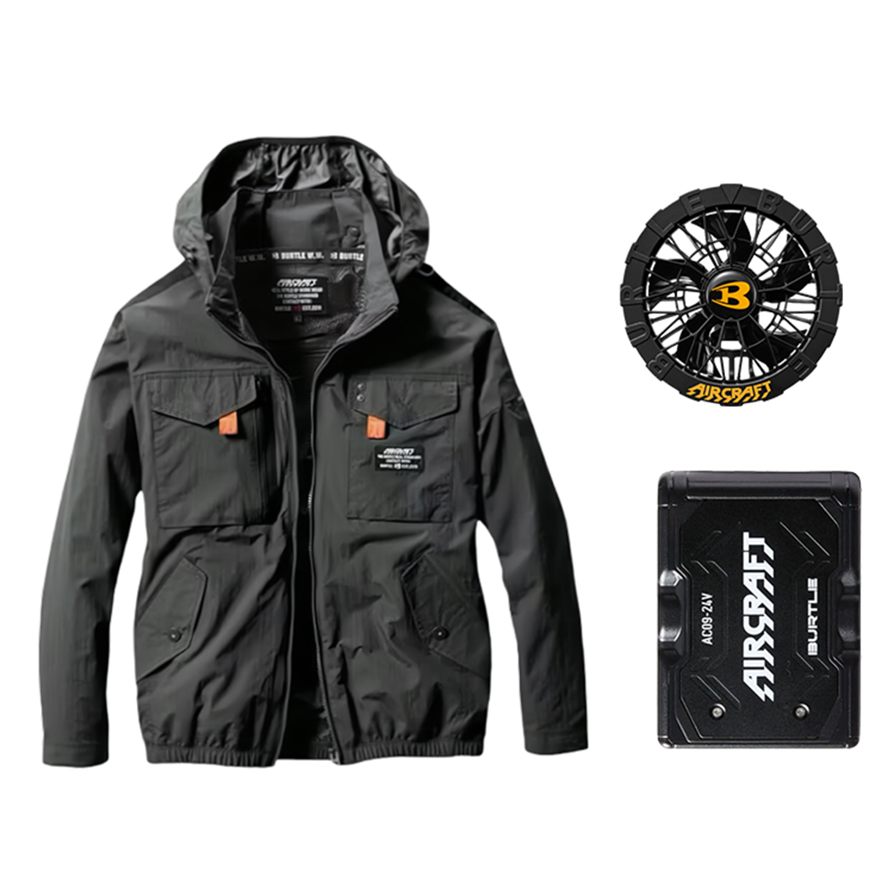 AC1151-14 含帽長袖外套 空調風扇衣 綠色 24V組合