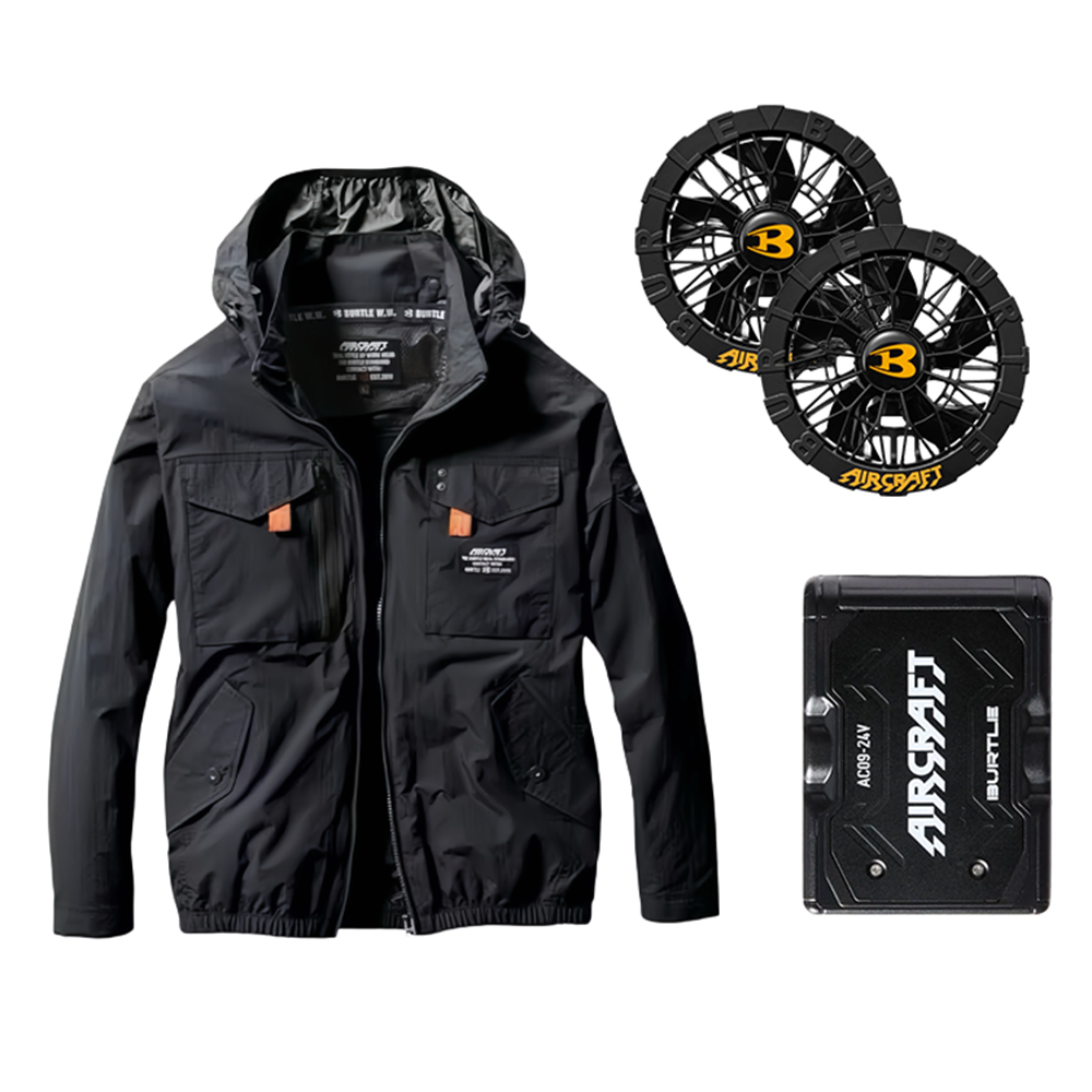 AC1151-35 含帽長袖外套 空調風扇衣 黑色 24V組合