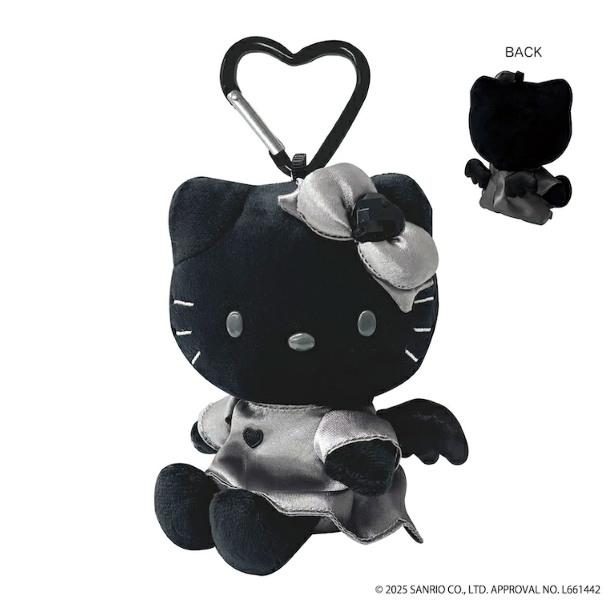 SANRIO 三麗鷗 HELLO KITTY 銀黑 天使造型吊飾 愛心釦 絨毛吊飾 /預購