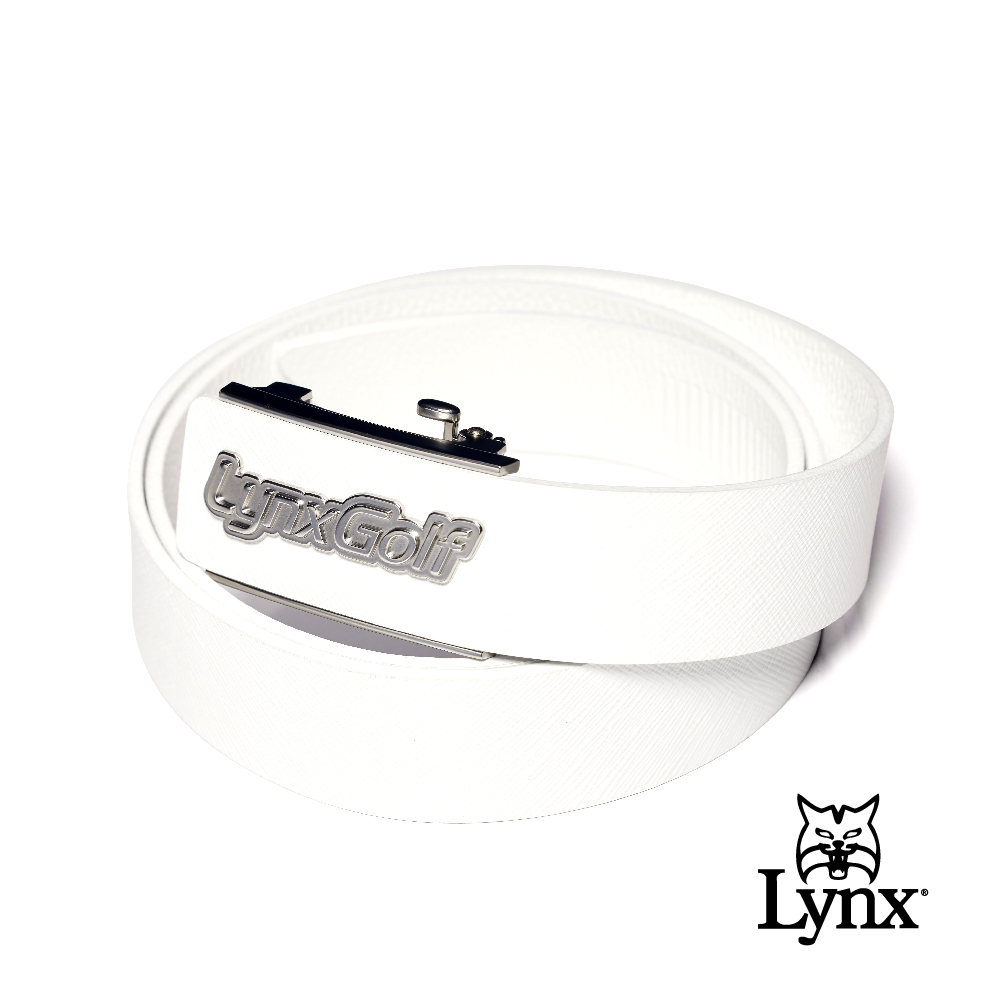 【Lynx Golf】男款經典時尚百搭金屬質感品牌字樣自動皮帶
