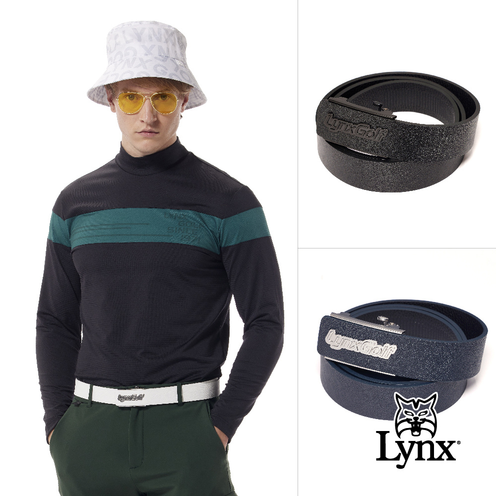 【Lynx Golf】男款經典時尚百搭金屬質感品牌字樣自動皮帶